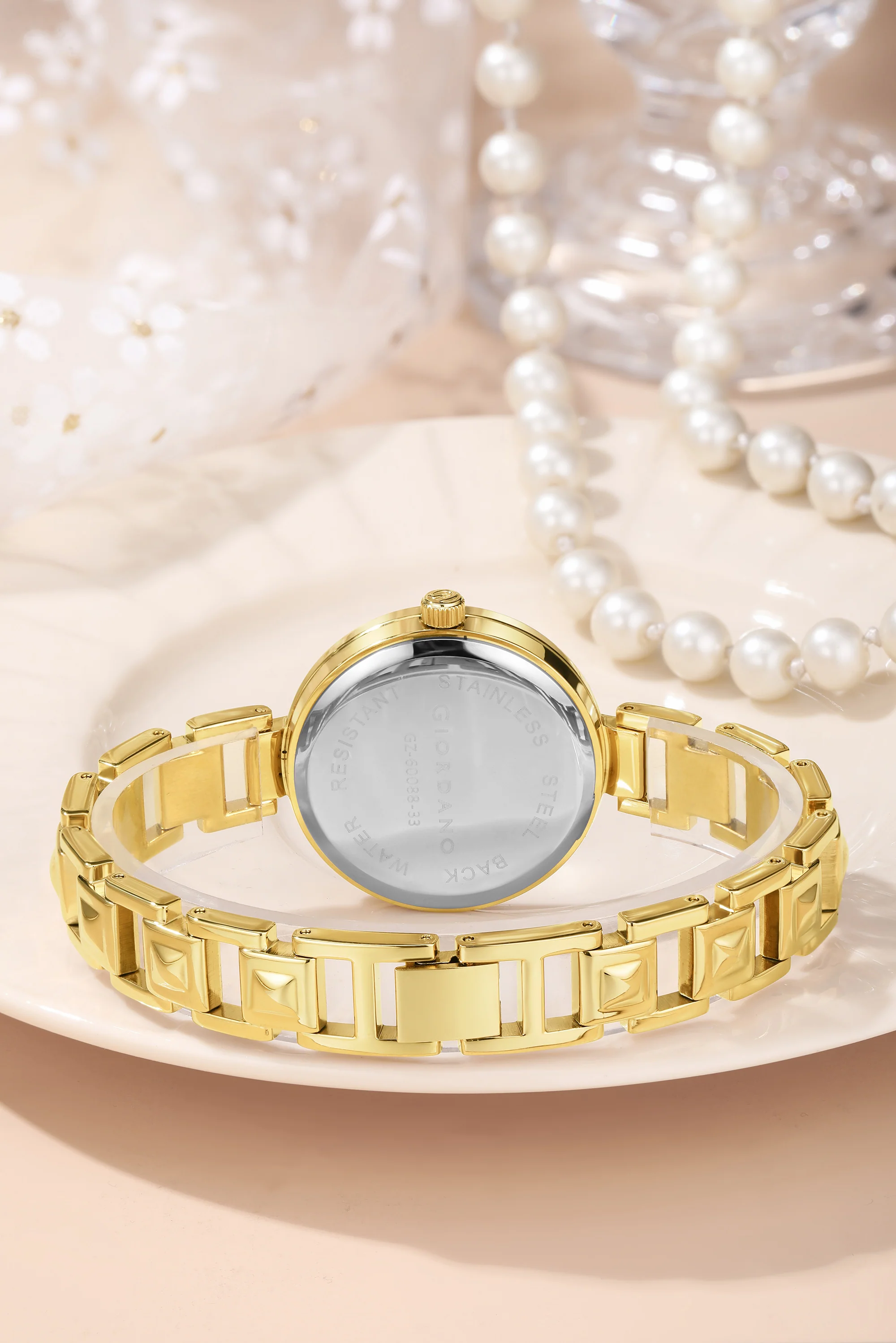 Giordano Luxury Watch for Women – Sleek Dial with Gold Accents and Two-Tone Stone Studded Stainless Steel Strap | GZ-60088-33 - Image 5