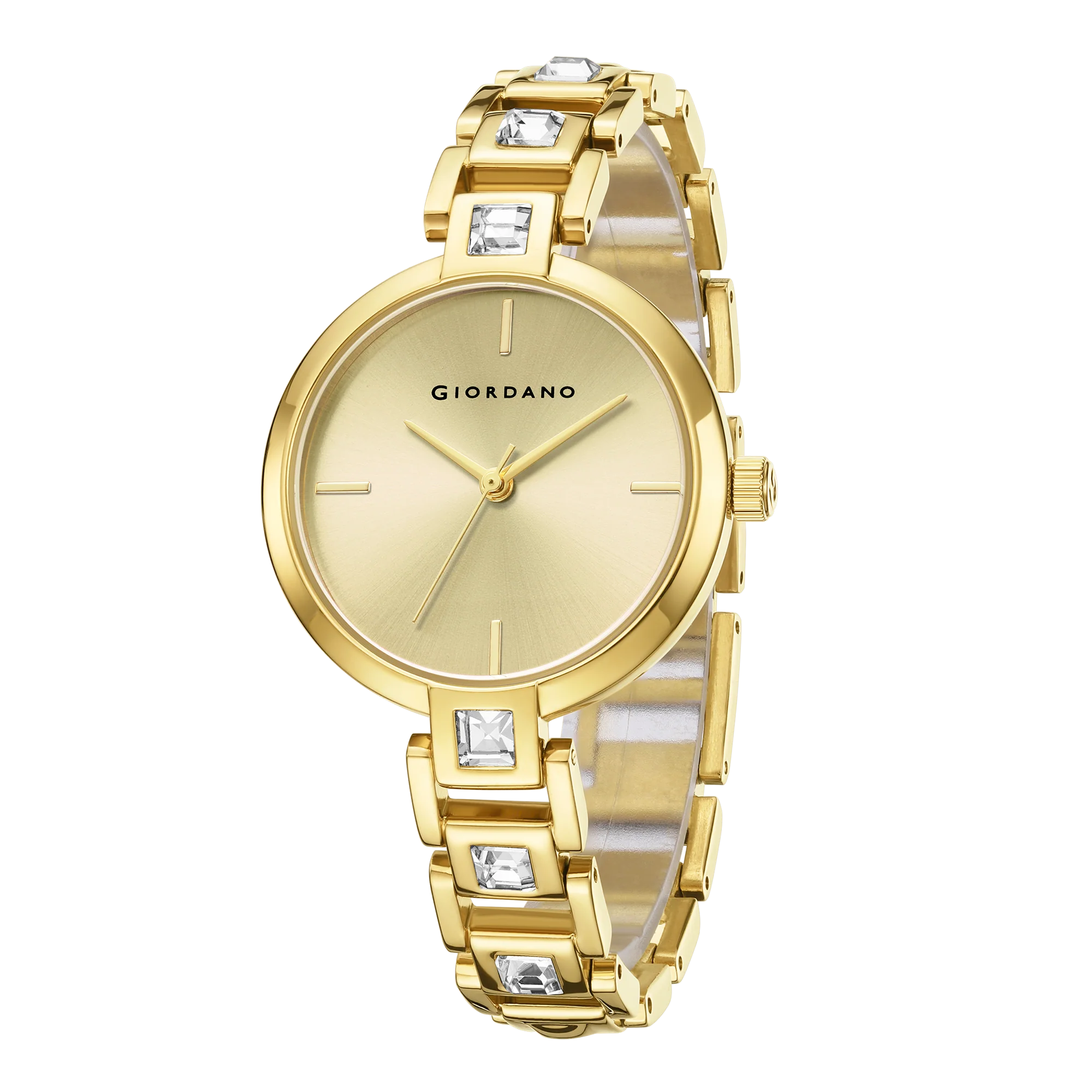 Giordano Luxury Watch for Women – Sleek Dial with Gold Accents and Two-Tone Stone Studded Stainless Steel Strap | GZ-60088-33 - Image 6