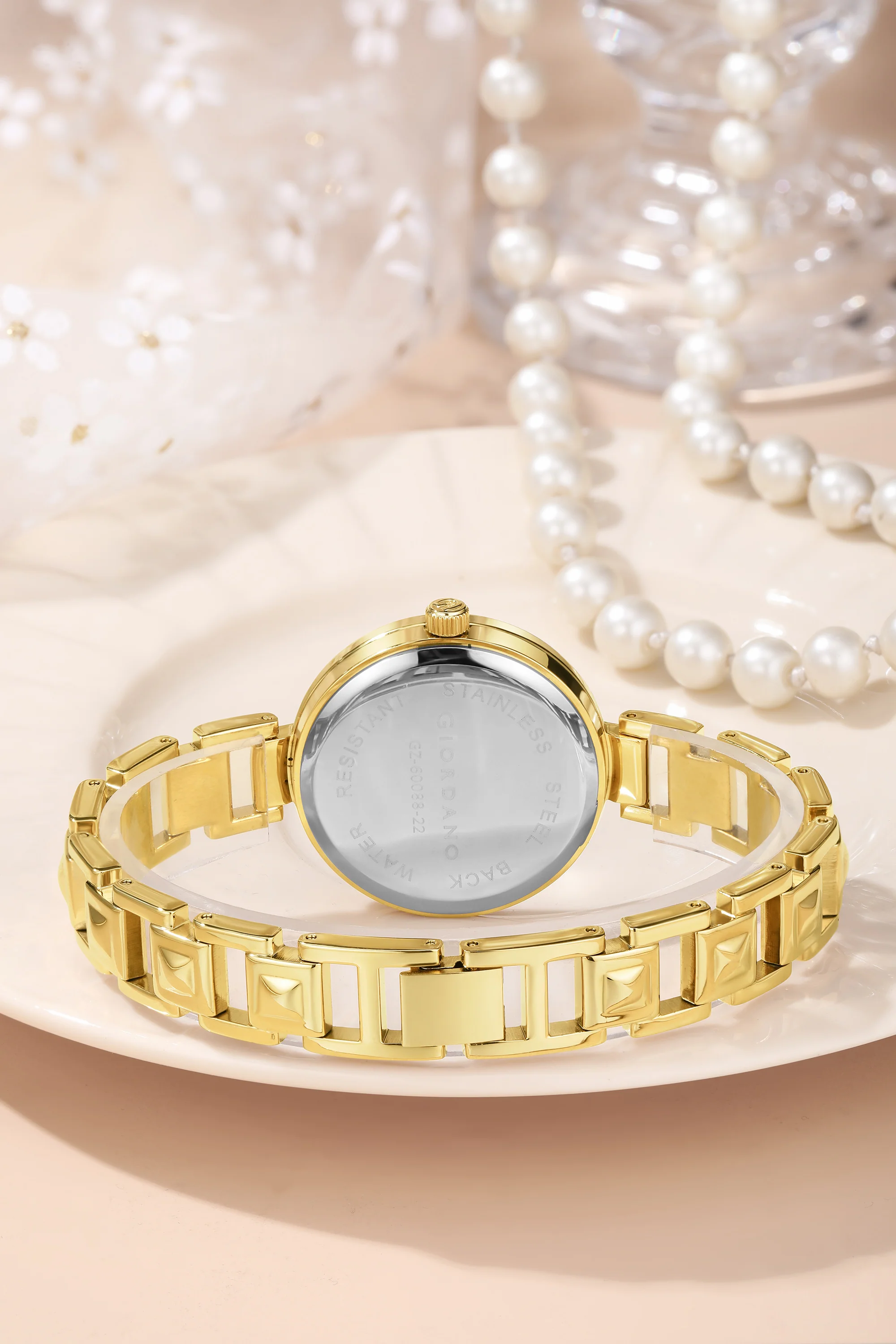 Giordano Luxury Watch for Women – Sleek Dial with Gold Accents and Two-Tone Stone Studded Stainless Steel Strap | GZ-60088-44 - Image 5