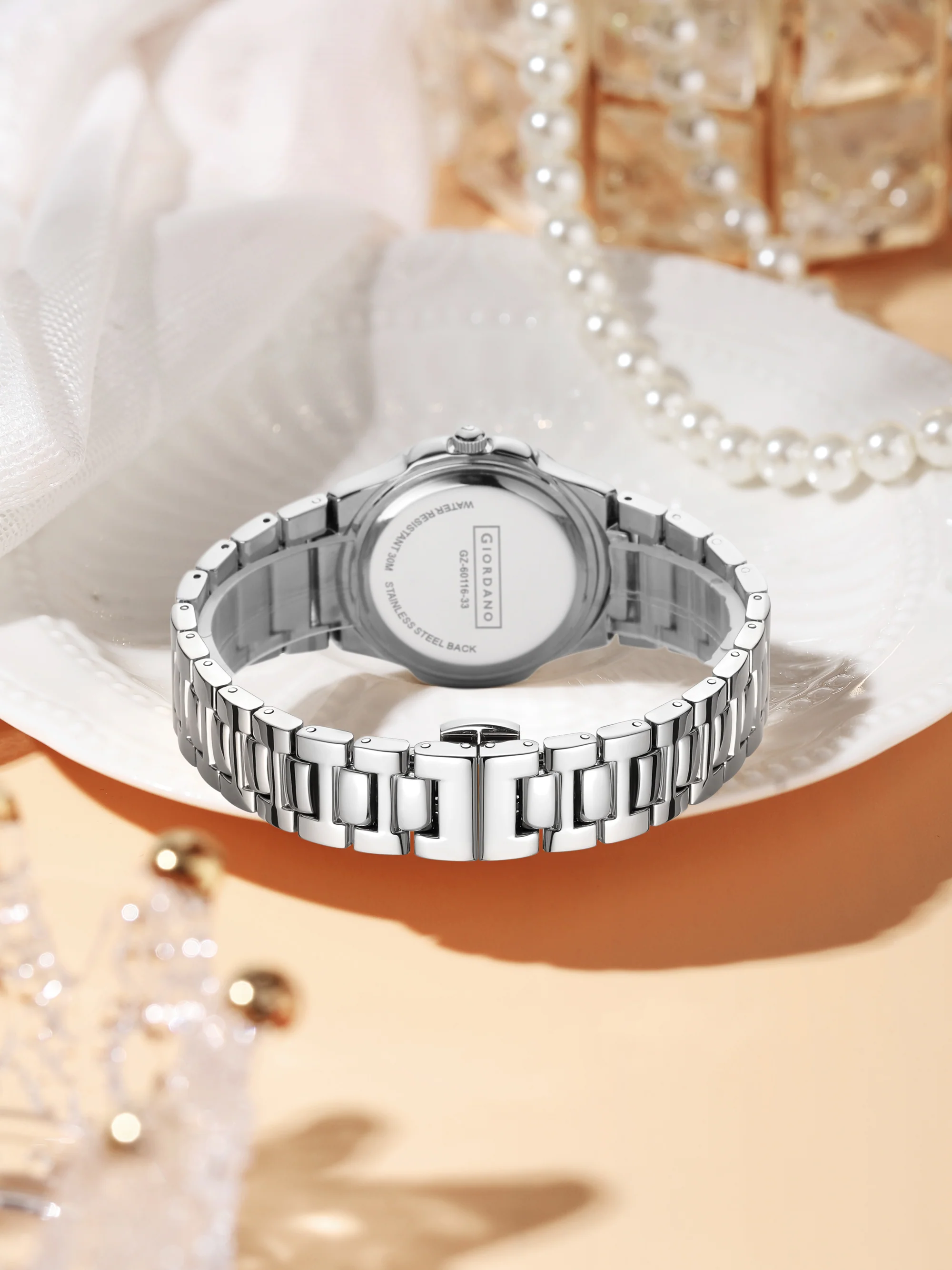 Giordano Luxury Watch for Women with crystal indices ,textured Dial, stainless steel strap and date display | GZ-60116-11 - Image 4