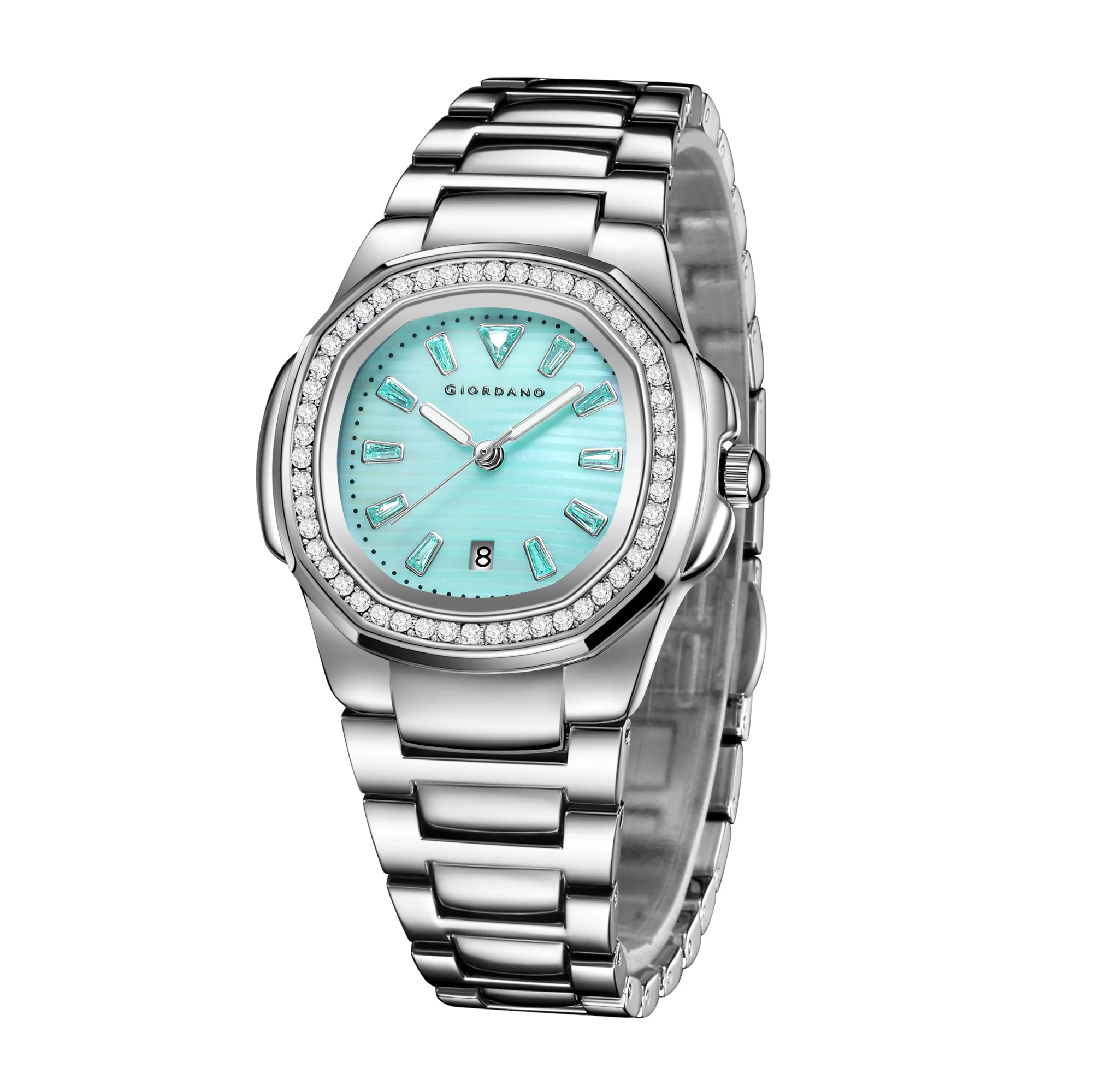 Giordano Luxury Watch for Women with crystal indices ,textured Dial, stainless steel strap and date display | GZ-60116-11 - Image 5
