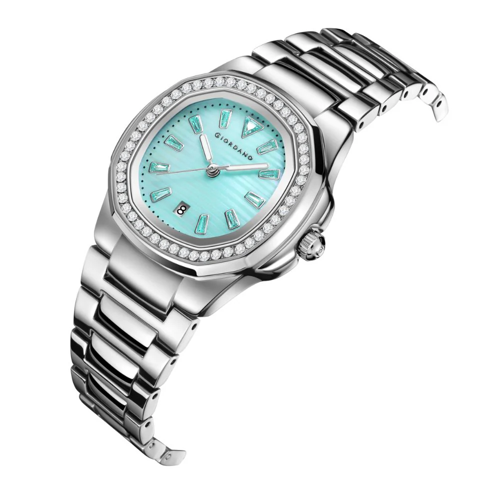 Giordano Luxury Watch for Women with crystal indices ,textured Dial, stainless steel strap and date display | GZ-60116-11 - Image 6