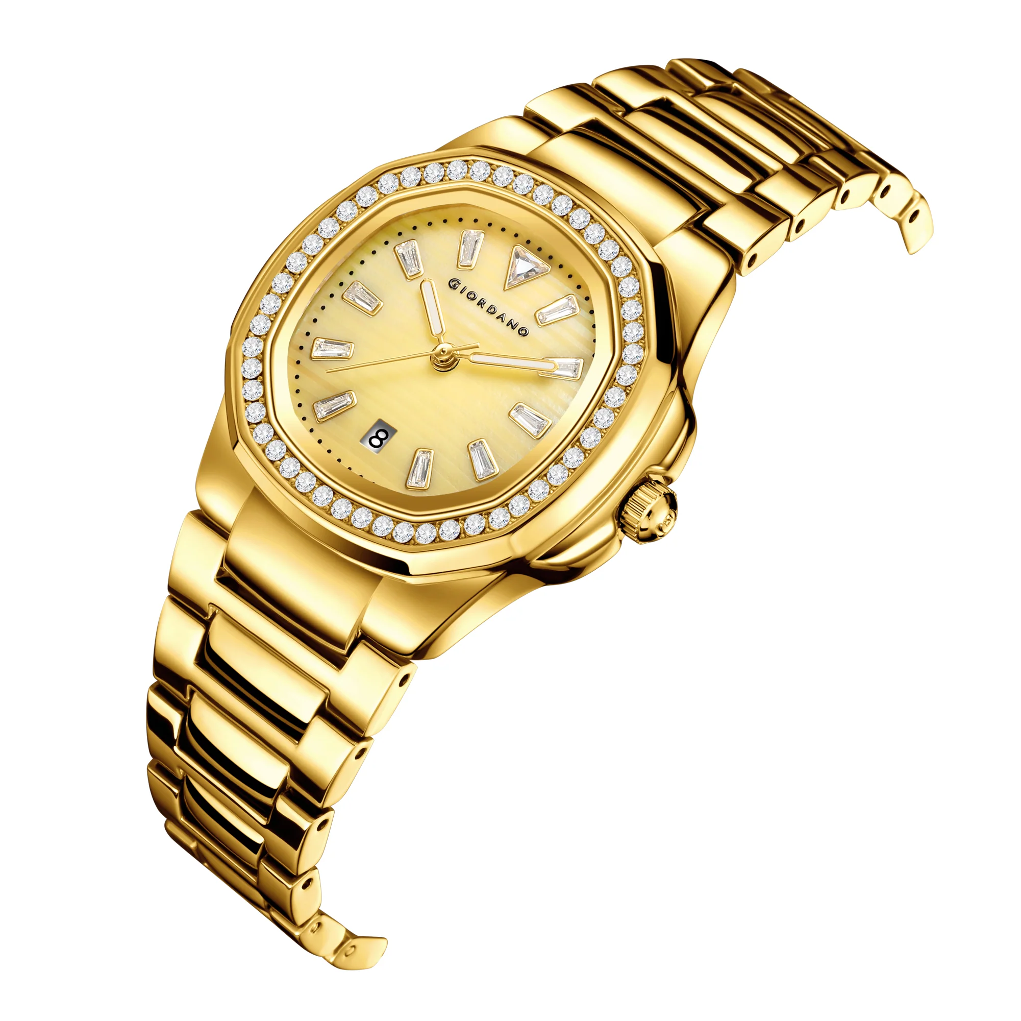 Giordano Luxury Watch for Women with crystal indices ,textured Dial, stainless steel strap and date display | GZ-60116-33 - Image 5