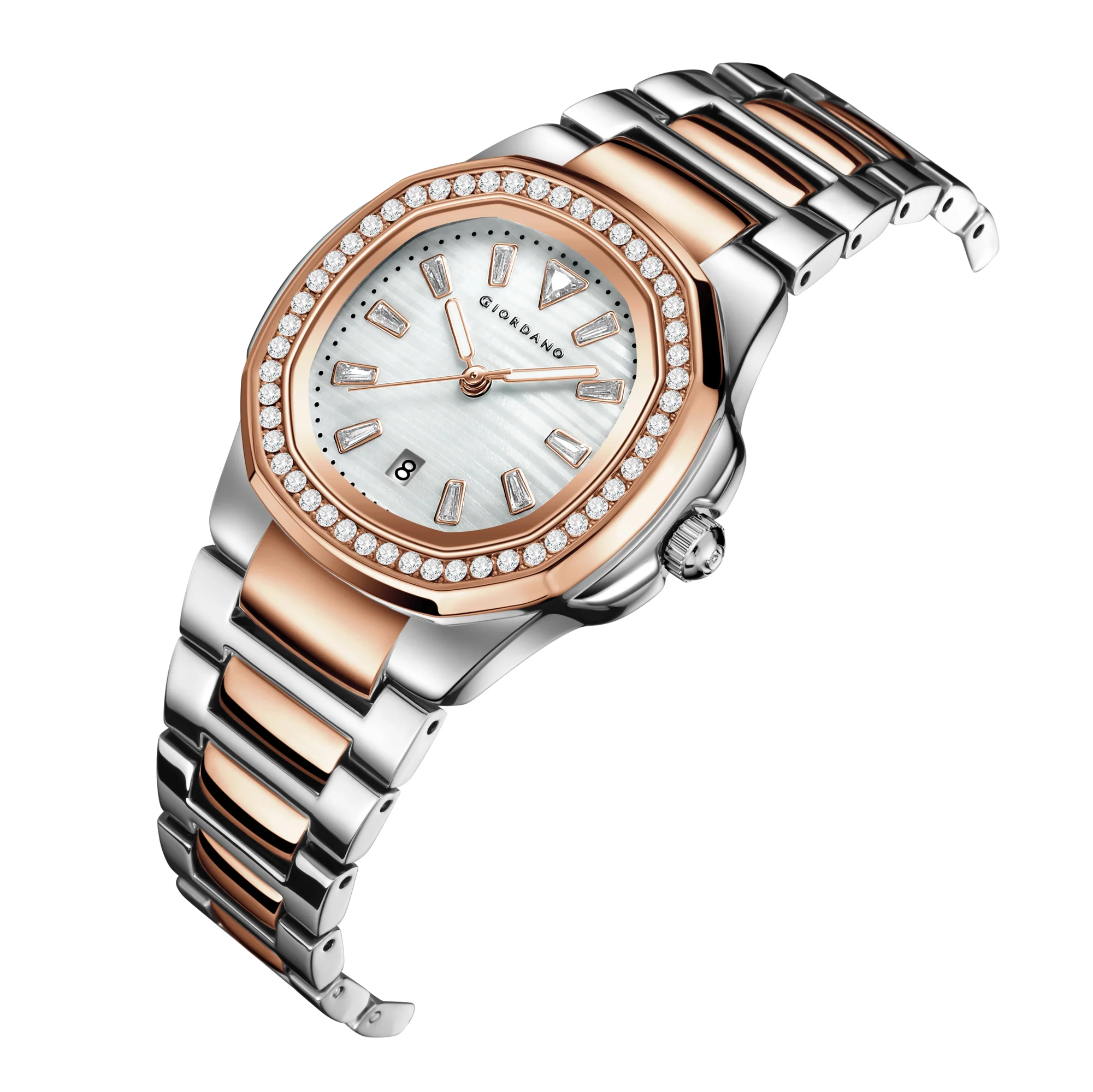 Giordano Luxury Watch for Women with crystal indices ,textured Dial, stainless steel strap and date display | GZ-60116-44 - Image 5