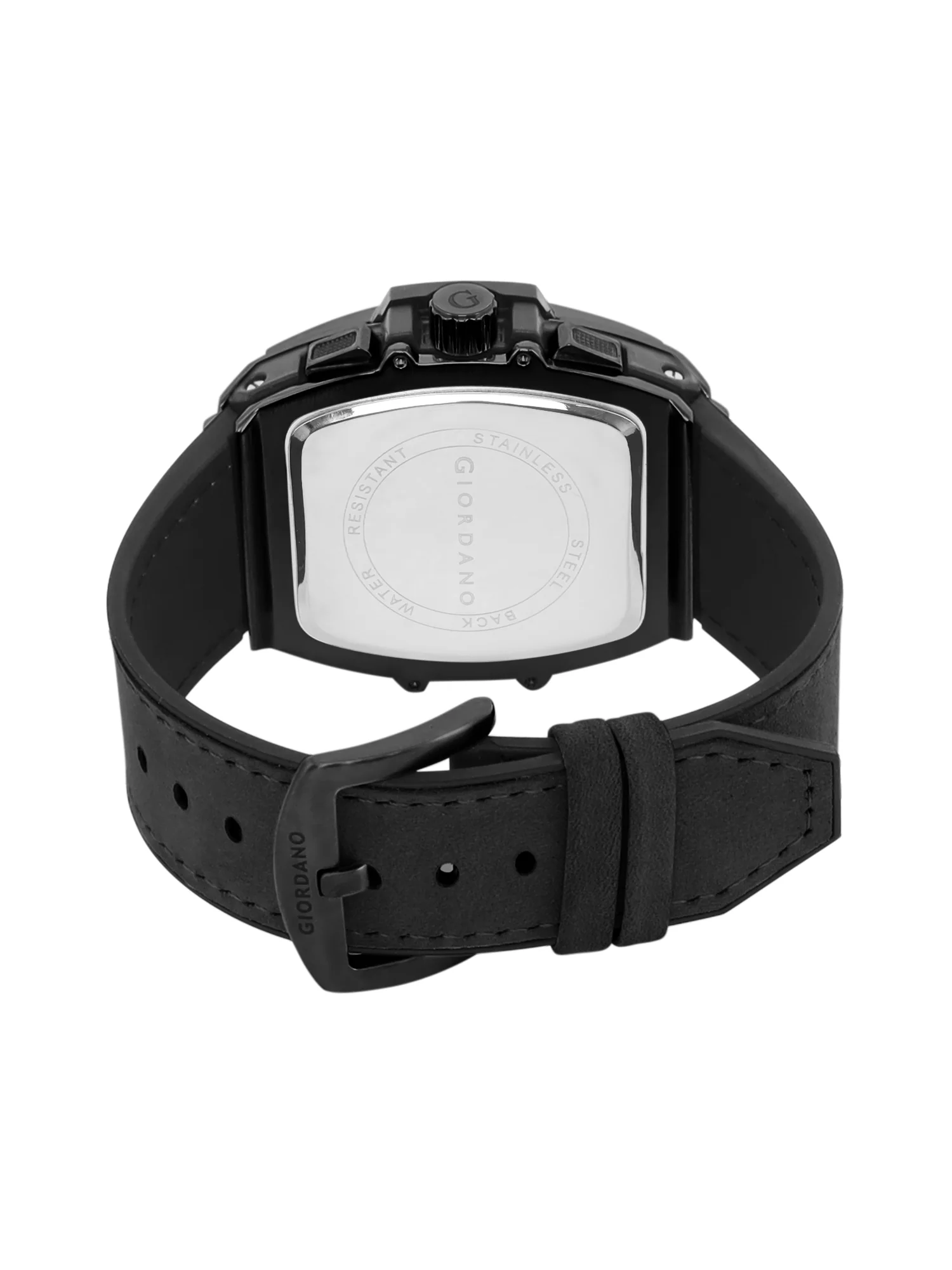 Giordano Terminator Men's Black Leather Multifunction Watch - with Day, Date, and 24-Hour Sub-Dials | Water Resistant Square Dial Unique Design Wrist Watch for Man | GZ-50098-03 - Image 12