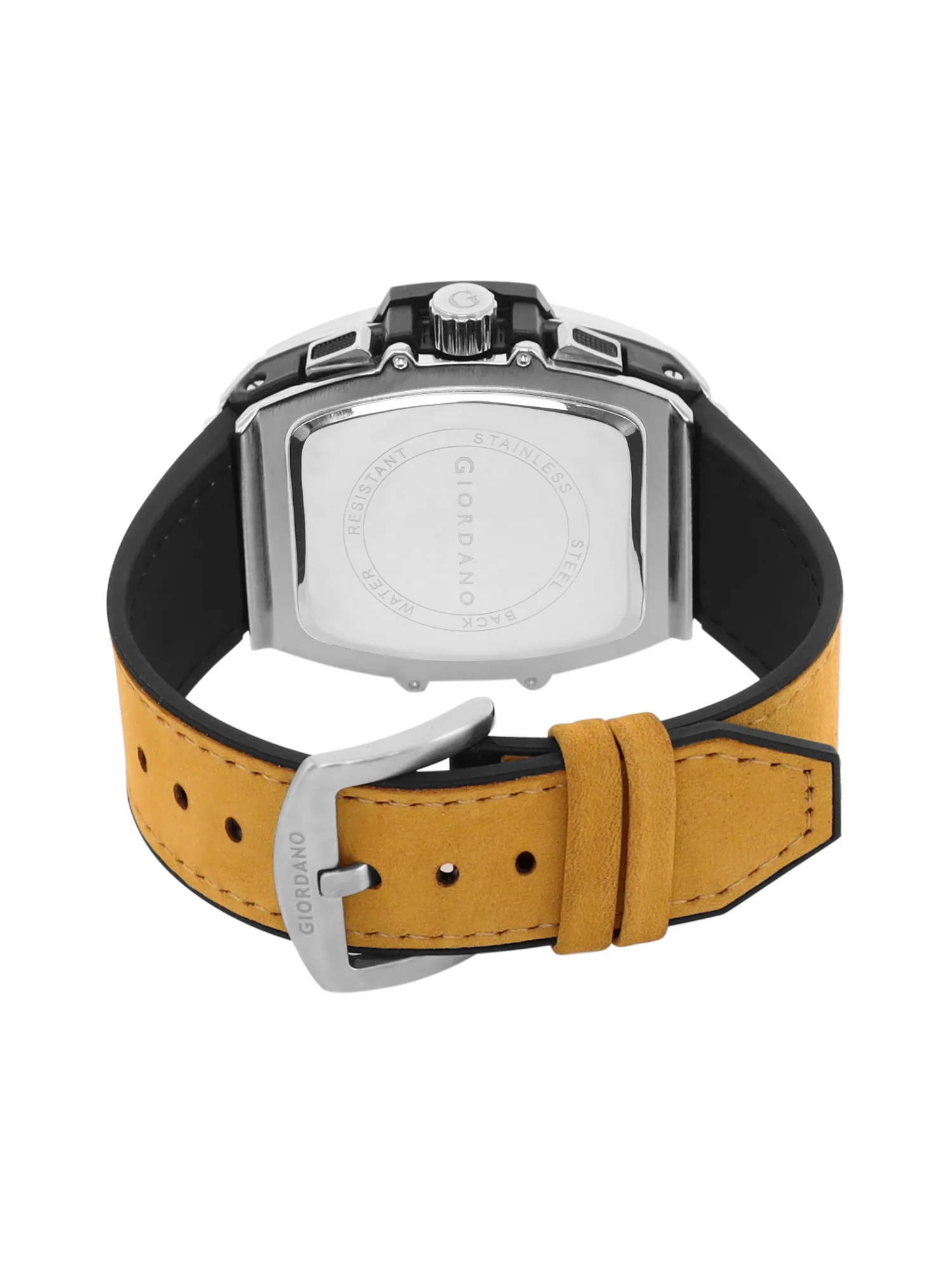 Giordano Terminator Men's Brown Leather Multifunction Watch - with Day, Date, and 24-Hour Sub-Dials | Water Resistant Square Dial Unique Design Wrist Watch for Man | GZ-50098-01 - Image 14