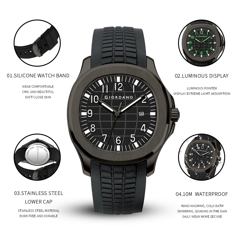 Giordano Modern Analog Watch with Textured dial and Sleek Silicon Strap for Men - GZ-50118-01 - Image 3