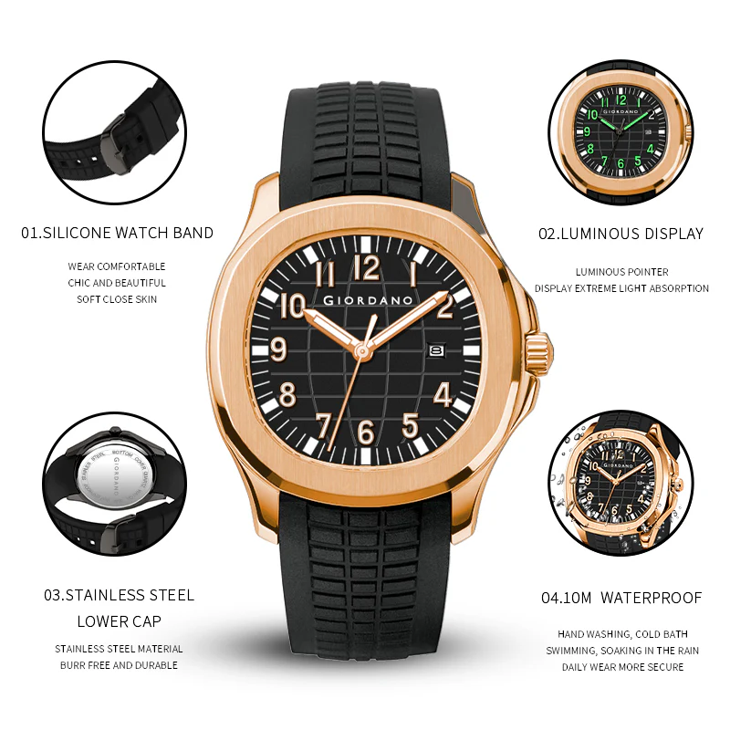 Giordano Modern Analog Watch with Textured dial and Sleek Silicon Strap for Men - GZ-50118-02 - Image 3