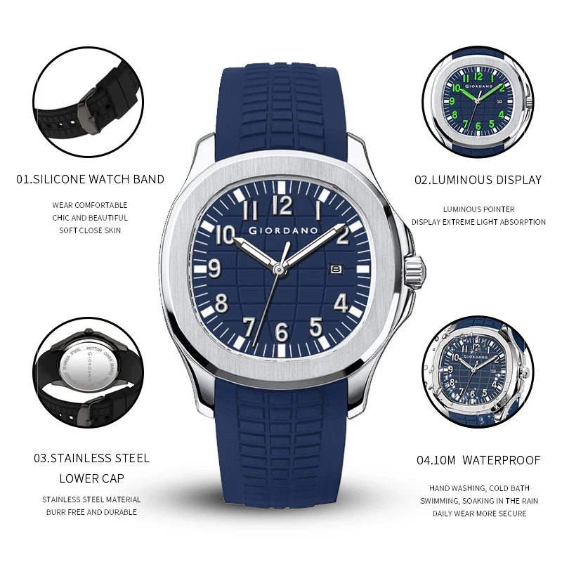 Giordano Modern Analog Watch with Textured dial and Sleek Silicon Strap for Men - GZ-50118-03 - Image 3