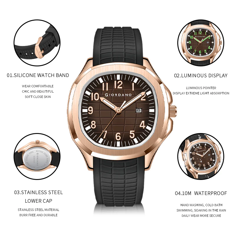 Giordano Modern Analog Watch with Textured dial and Sleek Silicon Strap for Men - GZ-50118-05 - Image 4