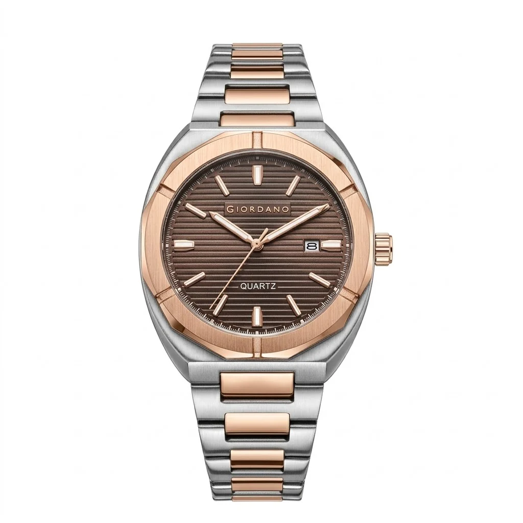 Giordano Modern Watch for Men – Round Brown Textured Dial, Date Display and Stainless Steel Strap - GZ-50141-66 - Image 7