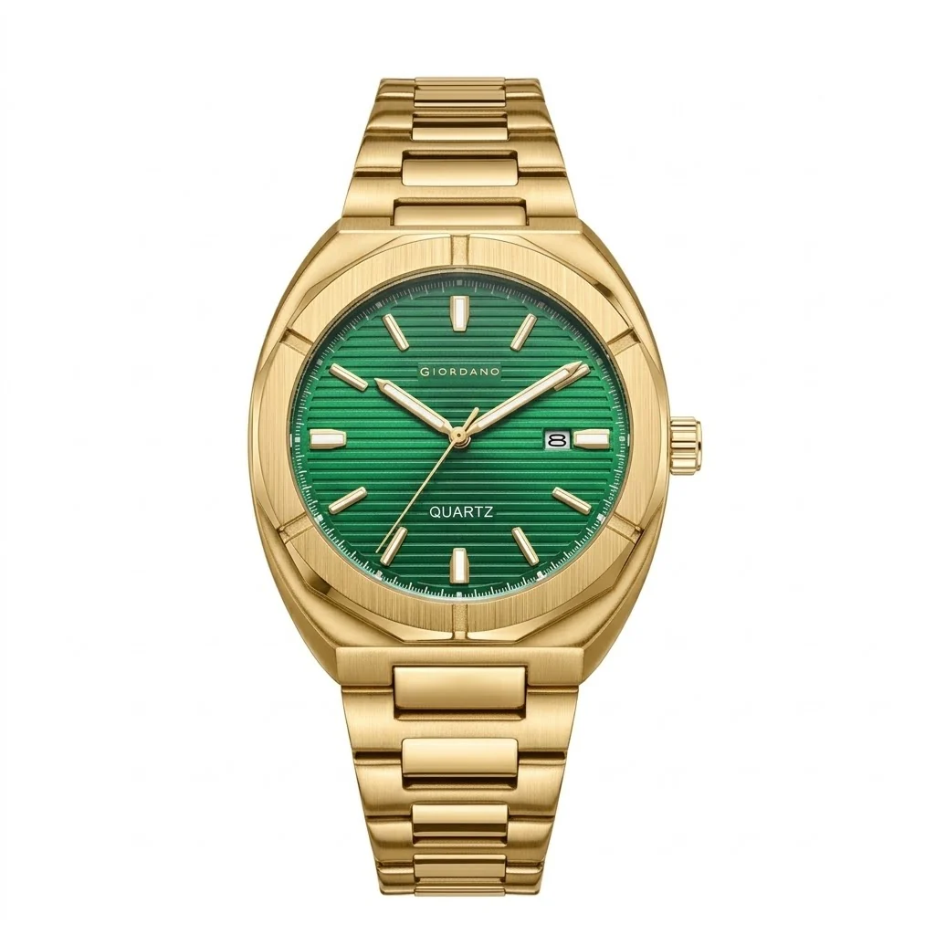 Giordano Modern Watch for Men – Round Green Textured Dial, Date Display and Stainless Steel Strap - GZ-50141-55 - Image 7