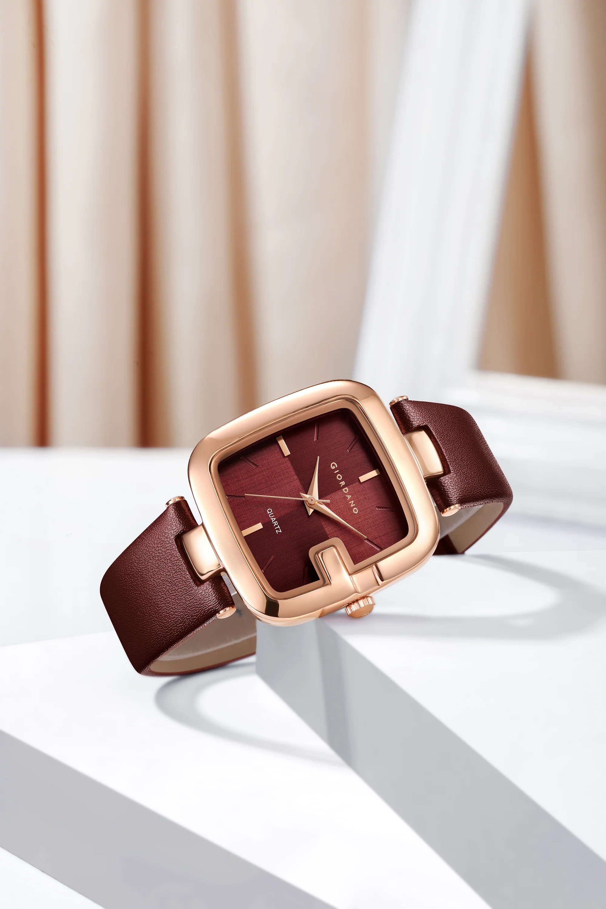 Giordano Monogram Watch for Women Square Dial with Leather Strap Fashionable Design, Water Resistant Quartz Analog – Perfect for Casual & Office Wear GZ-60089-04 - Image 3