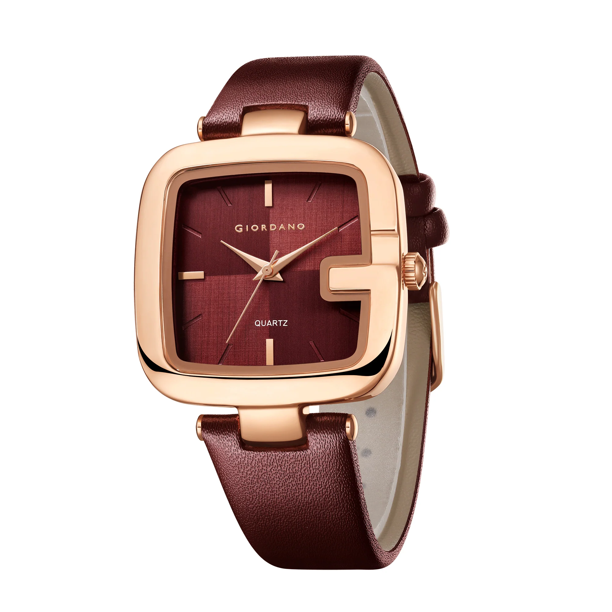 Giordano Monogram Watch for Women Square Dial with Leather Strap Fashionable Design, Water Resistant Quartz Analog – Perfect for Casual & Office Wear GZ-60089-04 - Image 4