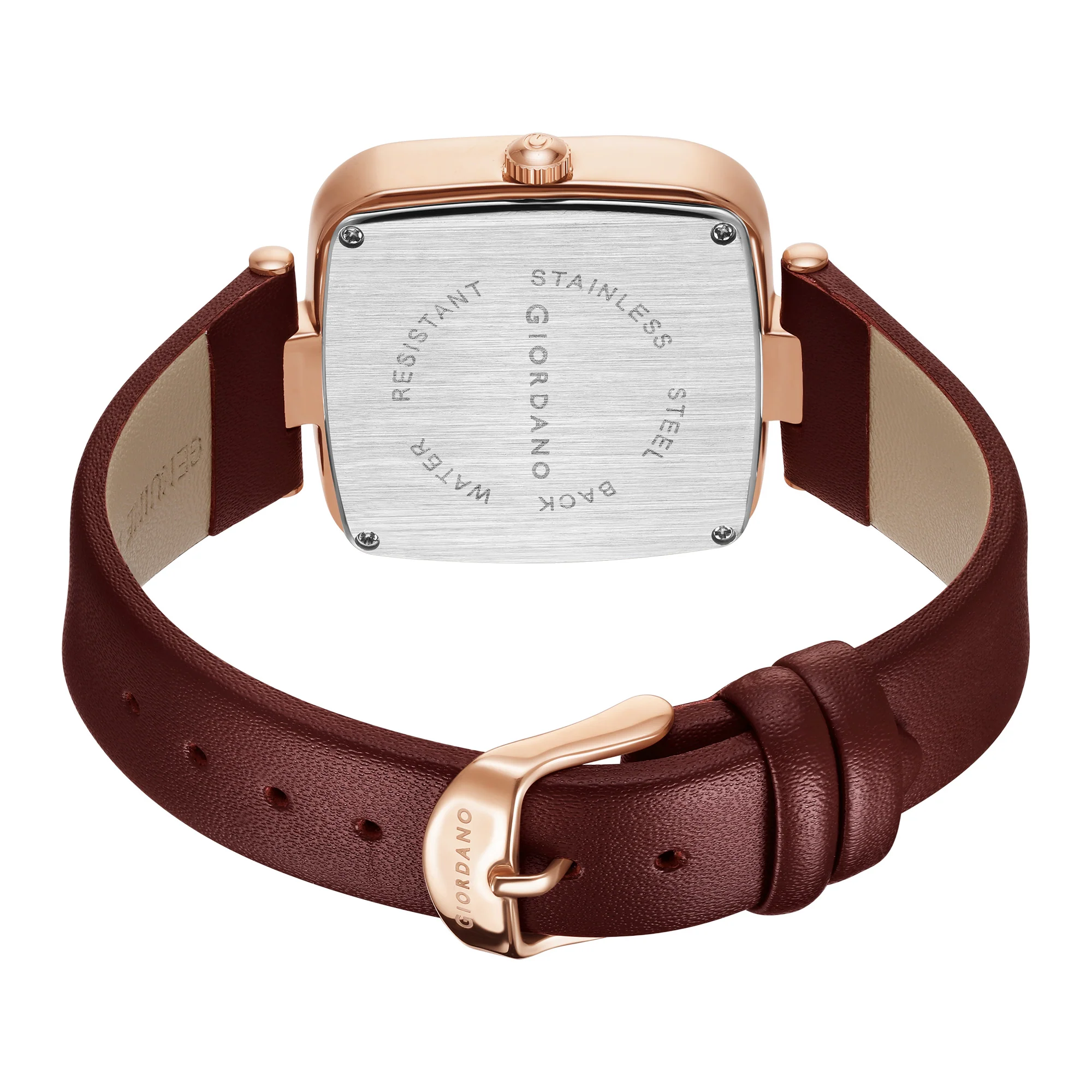 Giordano Monogram Watch for Women Square Dial with Leather Strap Fashionable Design, Water Resistant Quartz Analog – Perfect for Casual & Office Wear GZ-60089-04 - Image 5