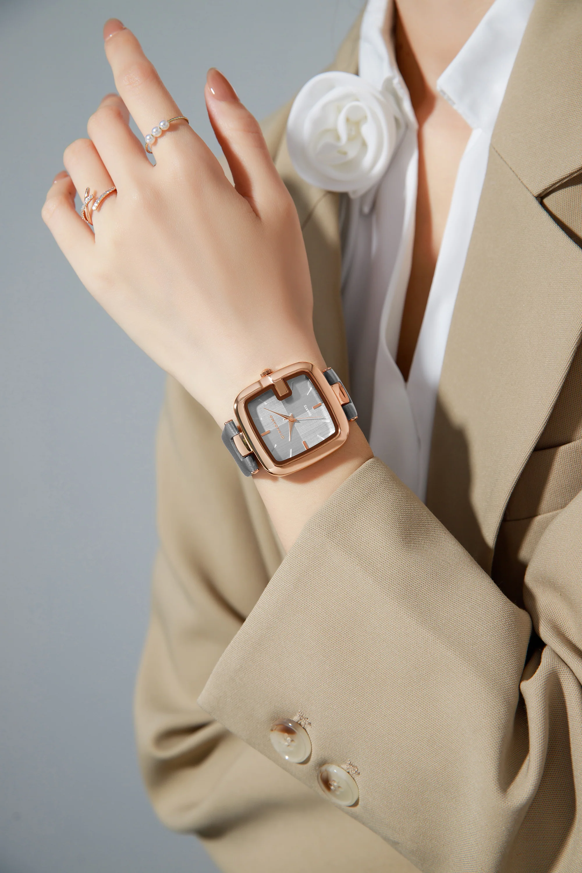 Giordano Monogram Watch for Women Square Dial with Leather Strap Fashionable Design, Water Resistant Quartz Analog – Perfect for Casual & Office Wear GZ-60089-05 - Image 2
