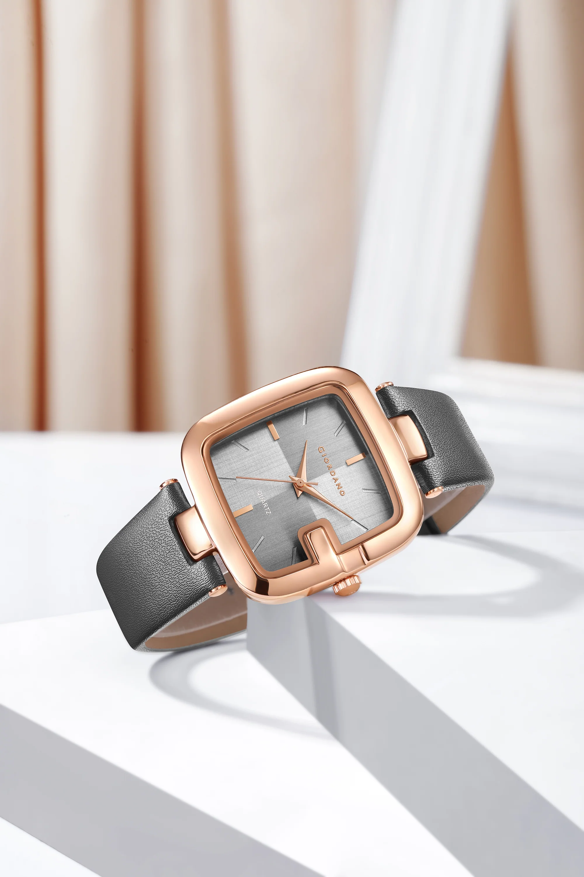 Giordano Monogram Watch for Women Square Dial with Leather Strap Fashionable Design, Water Resistant Quartz Analog – Perfect for Casual & Office Wear GZ-60089-05 - Image 3