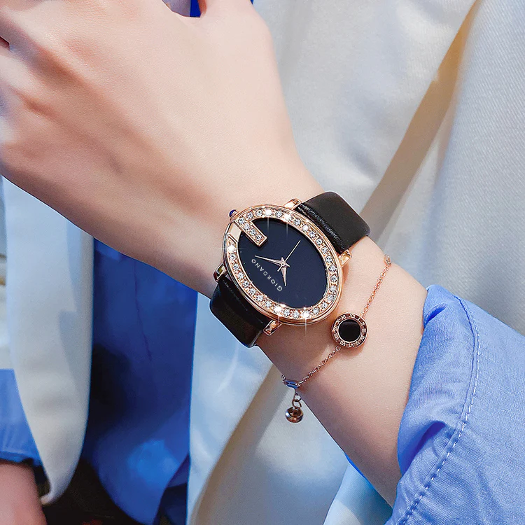 Giordano Monogram Watch for Women with Elegant Oval Shape Dial ,crystal bezel, Quartz Movement and Leather Strap | GZ-60105-01 - Image 3