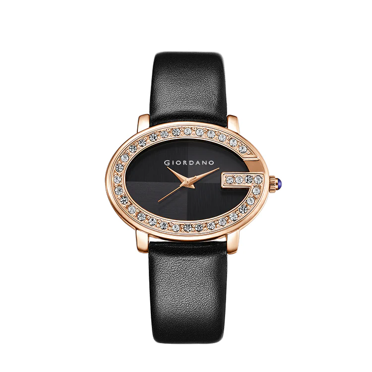 Giordano Monogram Watch for Women with Elegant Oval Shape Dial ,crystal bezel, Quartz Movement and Leather Strap | GZ-60105-01 - Image 6