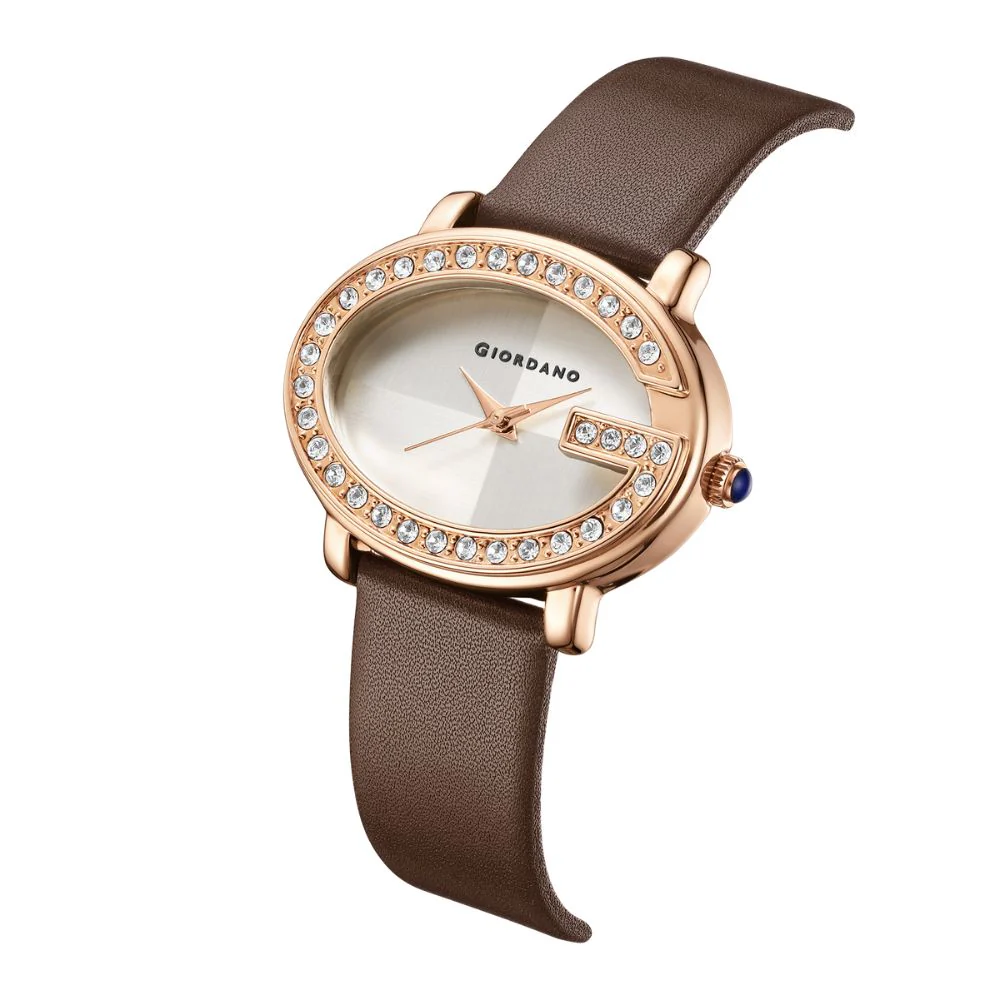 Giordano Monogram Watch for Women with Elegant Oval Shape Dial ,crystal bezel, Quartz Movement and Leather Strap | GZ-60105-02 - Image 6