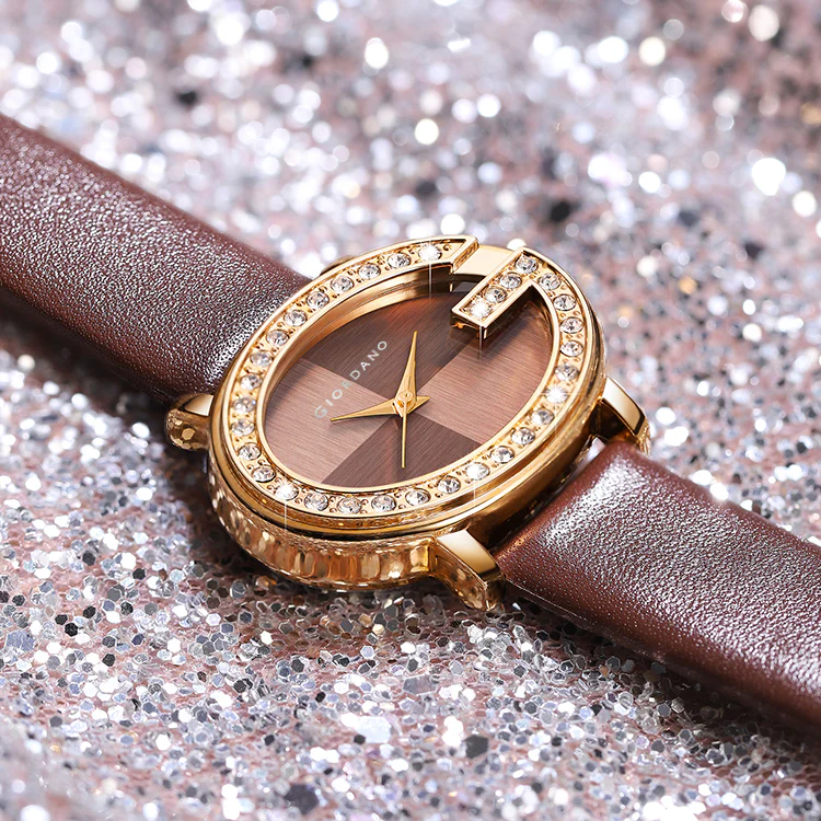 Giordano Monogram Watch for Women with Elegant Oval Shape Dial ,crystal bezel, Quartz Movement and Leather Strap | GZ-60105-03 - Image 3