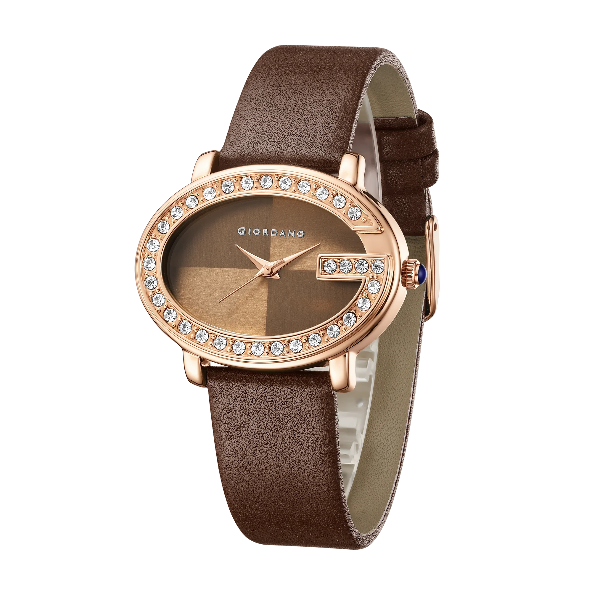 Giordano Monogram Watch for Women with Elegant Oval Shape Dial ,crystal bezel, Quartz Movement and Leather Strap | GZ-60105-03 - Image 5