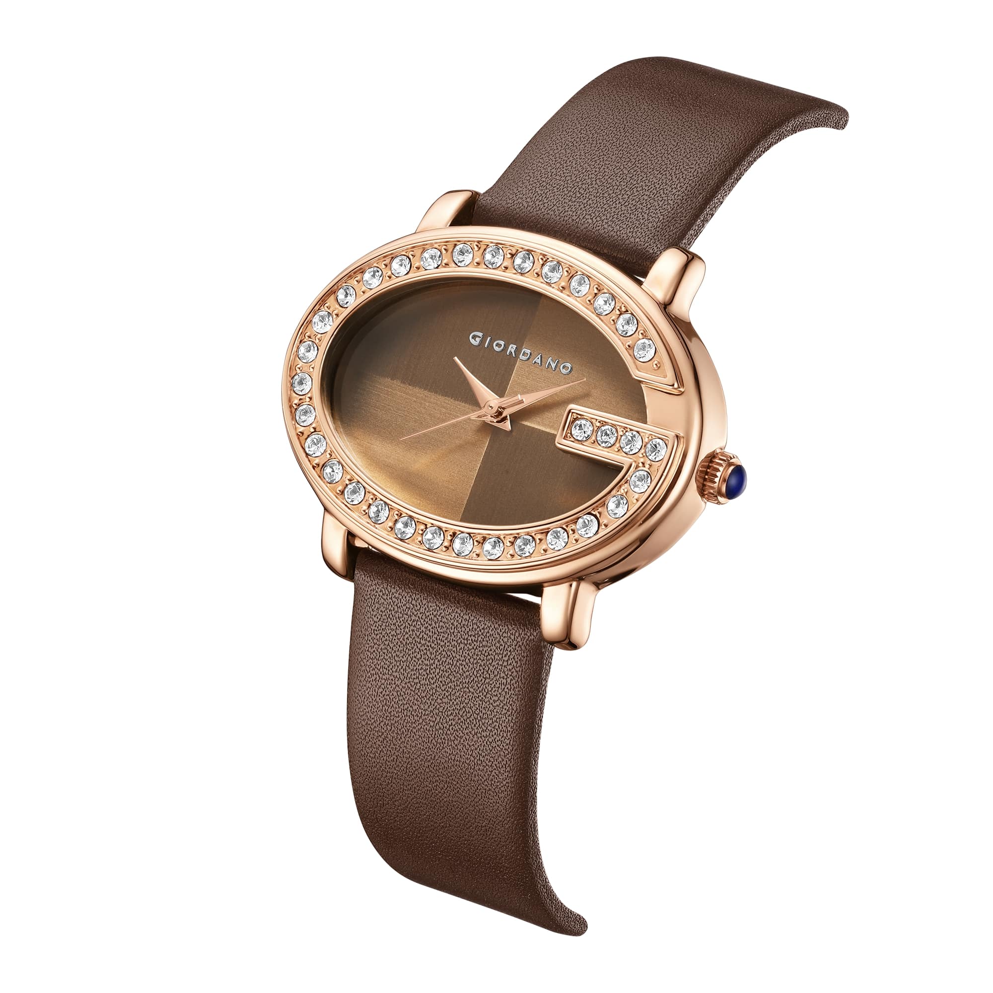 Giordano Monogram Watch for Women with Elegant Oval Shape Dial ,crystal bezel, Quartz Movement and Leather Strap | GZ-60105-03 - Image 6