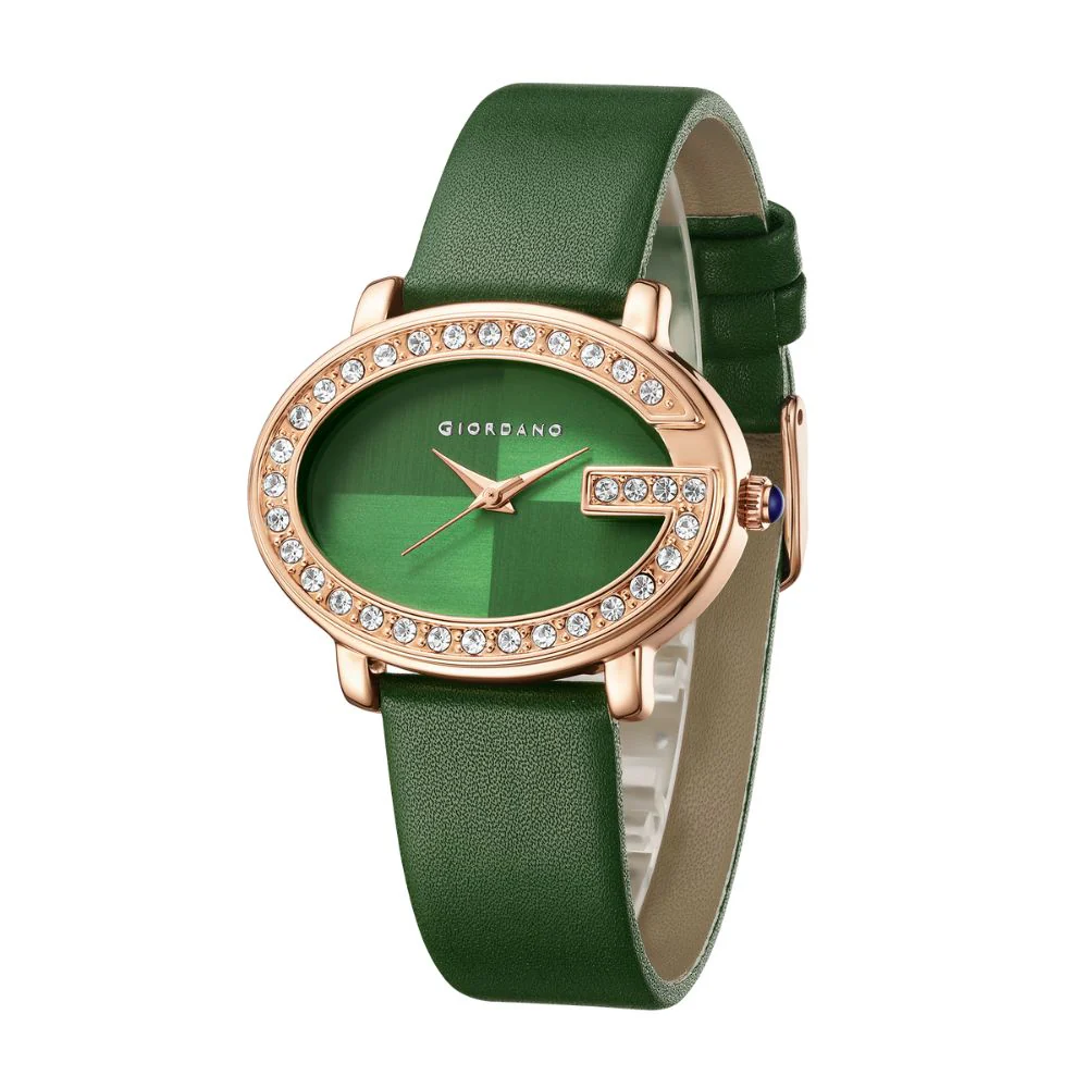 Giordano Monogram Watch for Women with Elegant Oval Shape Dial ,crystal bezel, Quartz Movement and Leather Strap | GZ-60105-04 - Image 4
