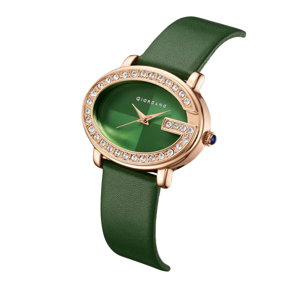 Giordano Monogram Watch for Women with Elegant Oval Shape Dial ,crystal bezel, Quartz Movement and Leather Strap | GZ-60105-04 - Image 5