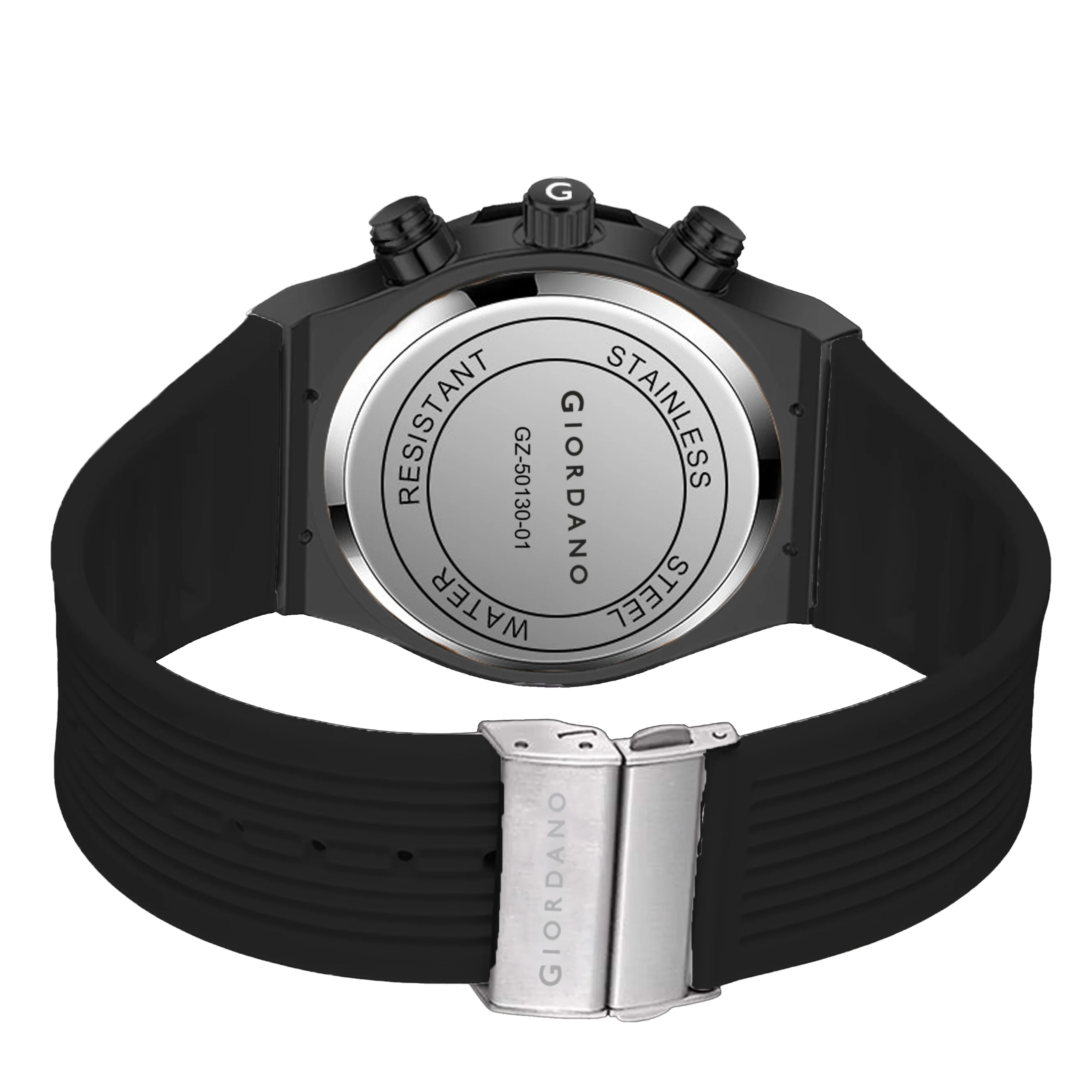 Giordano Multi-Function Watch for Men | Rainbow Crystal Bezel | Skeleton Dial | Black Sillicon Strap | GZ-50130-01 - Image 7