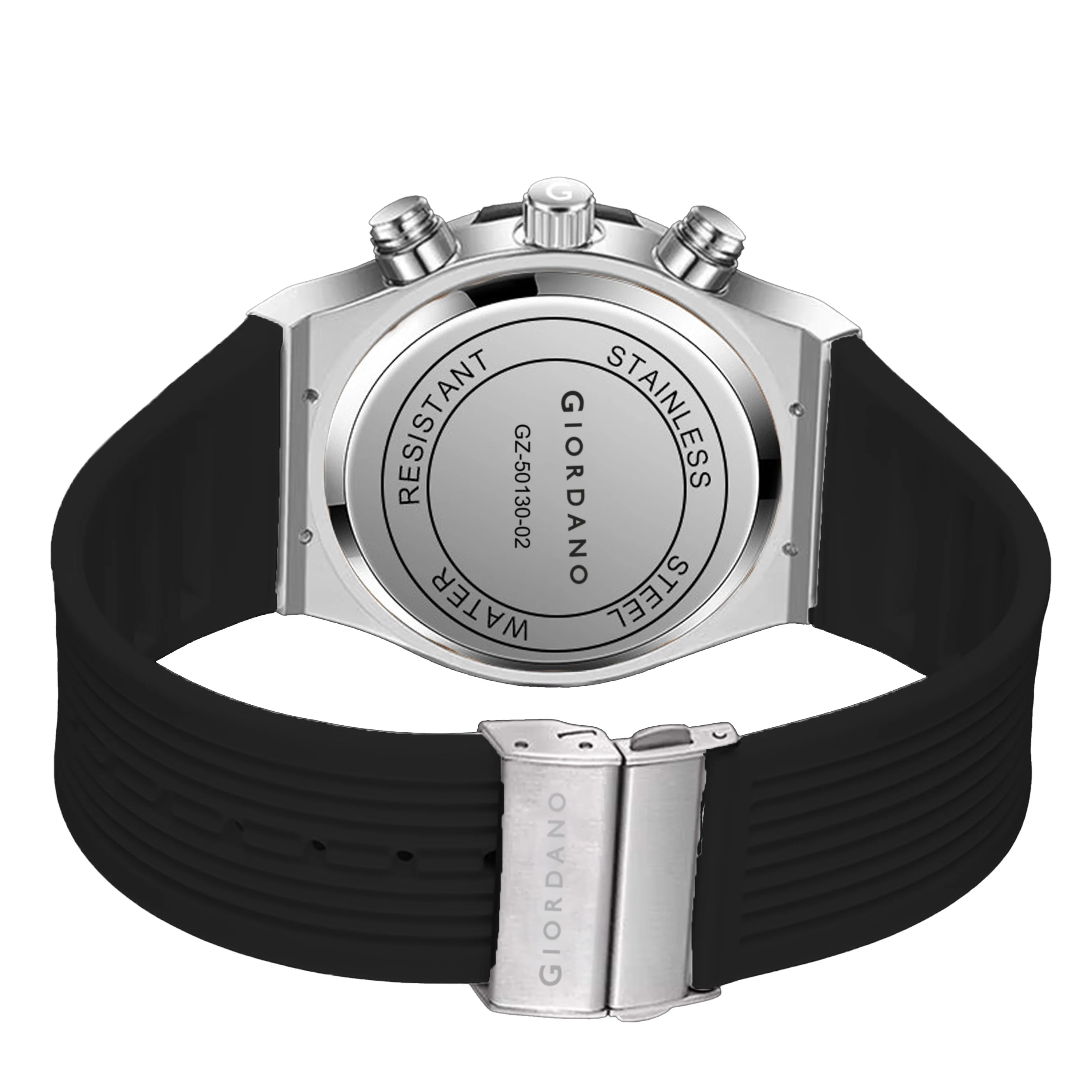 Giordano Multi-Function Watch for Men | Rainbow Crystal Bezel | Skeleton Dial | Black Sillicon Strap | GZ-50130-02 - Image 8