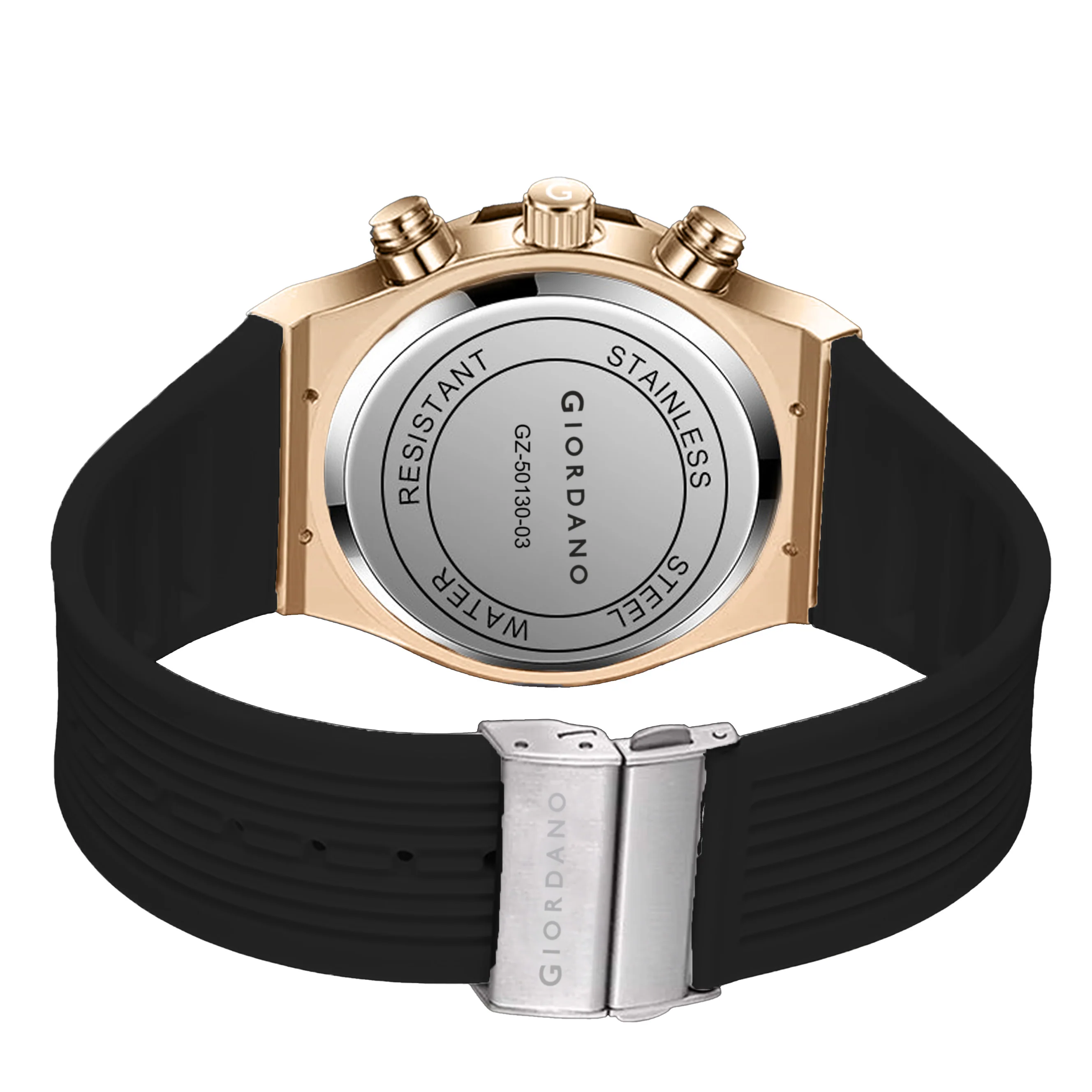 Giordano Multi-Function Watch for Men | Rainbow Crystal Bezel | Skeleton Dial | Black Sillicon Strap | GZ-50130-03 - Image 8