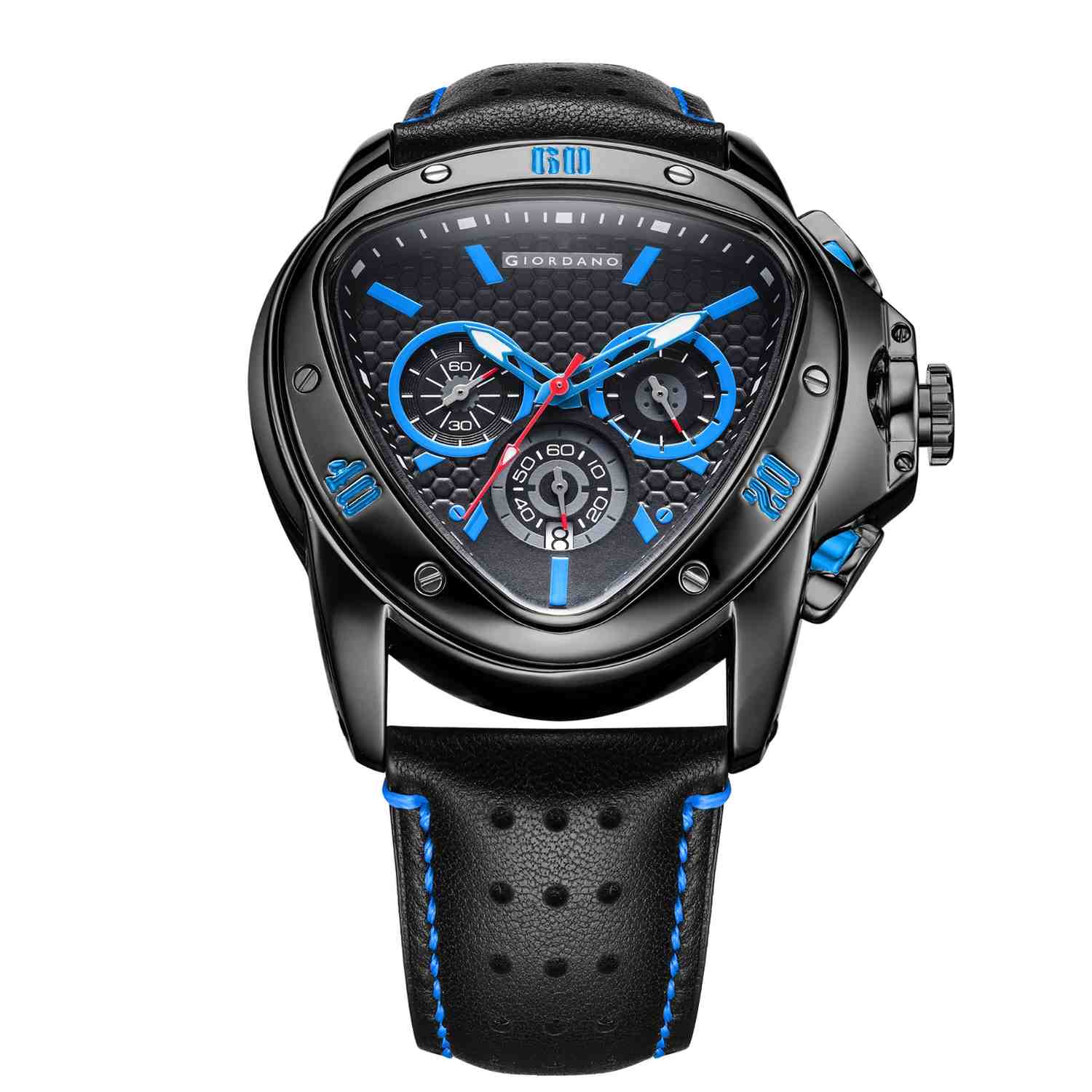 Giordano Multi Function Watch For Men -Unique Triangle Dial, Dual-Date Display With Leather Strap GZ-50132-01 - Image 5