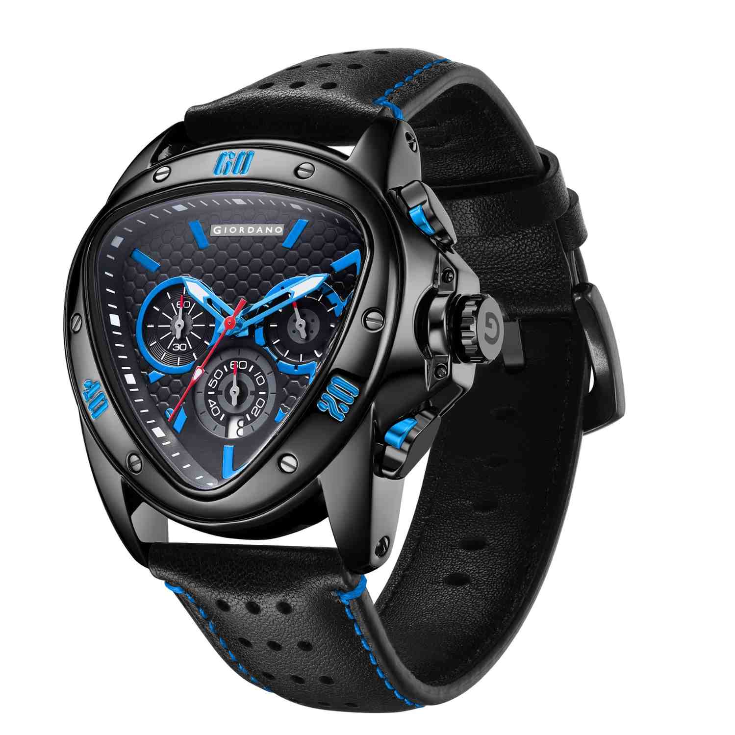 Giordano Multi Function Watch For Men -Unique Triangle Dial, Dual-Date Display With Leather Strap GZ-50132-01 - Image 6