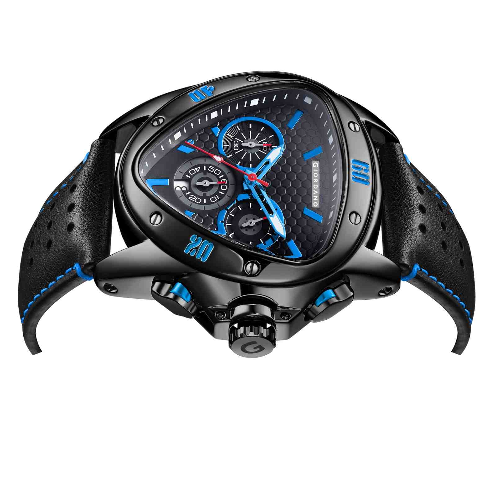 Giordano Multi Function Watch For Men -Unique Triangle Dial, Dual-Date Display With Leather Strap GZ-50132-01 - Image 7