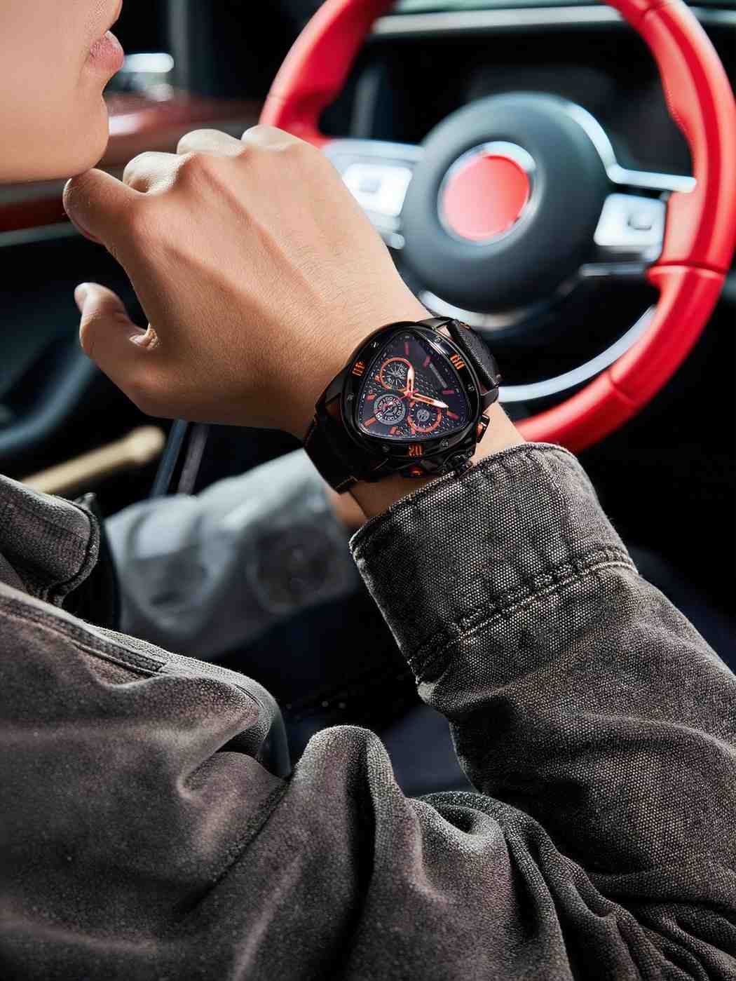 Giordano Multi Function Watch For Men -Unique Triangle Dial, Dual-Date Display With Leather Strap GZ-50132-02 - Image 4