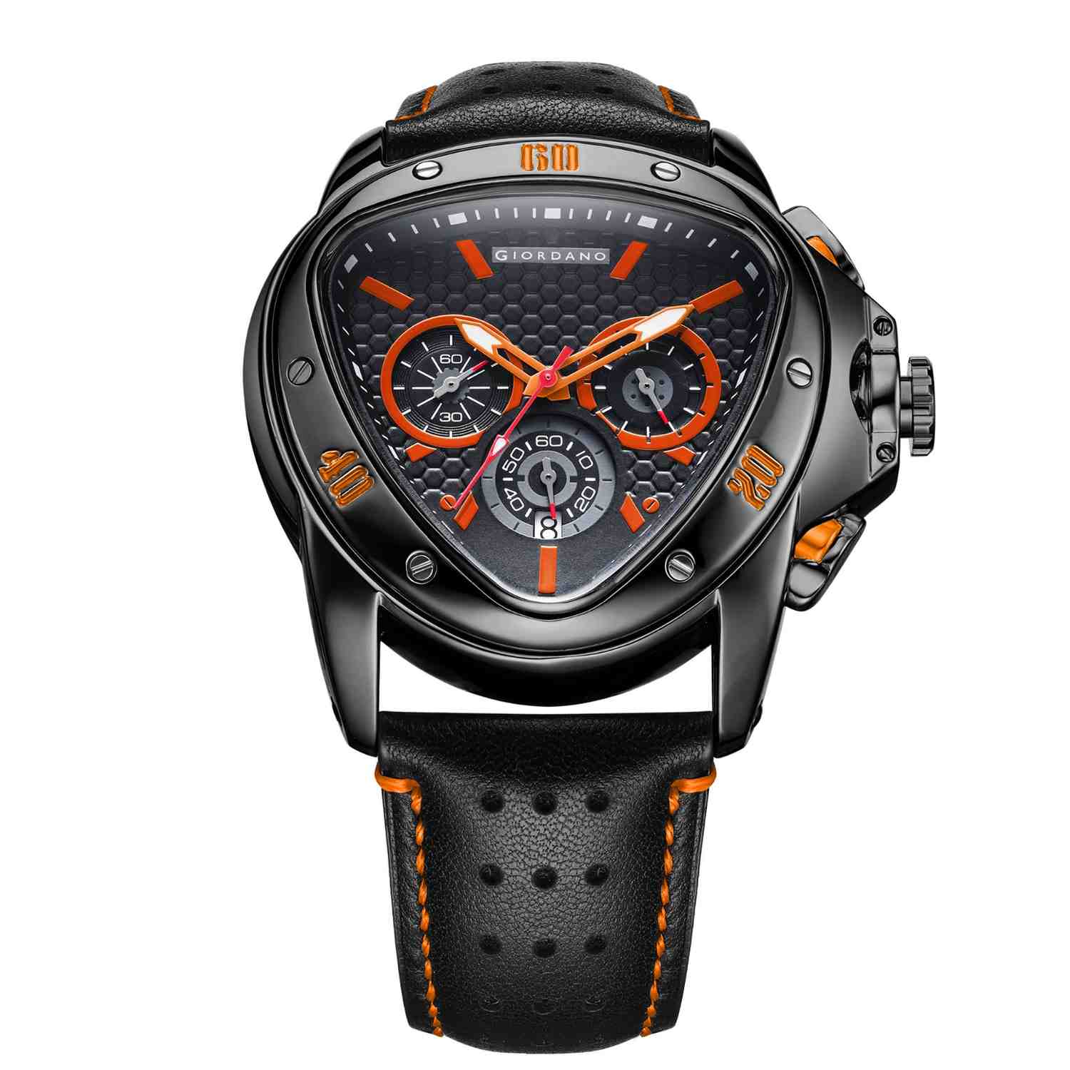 Giordano Multi Function Watch For Men -Unique Triangle Dial, Dual-Date Display With Leather Strap GZ-50132-02 - Image 6