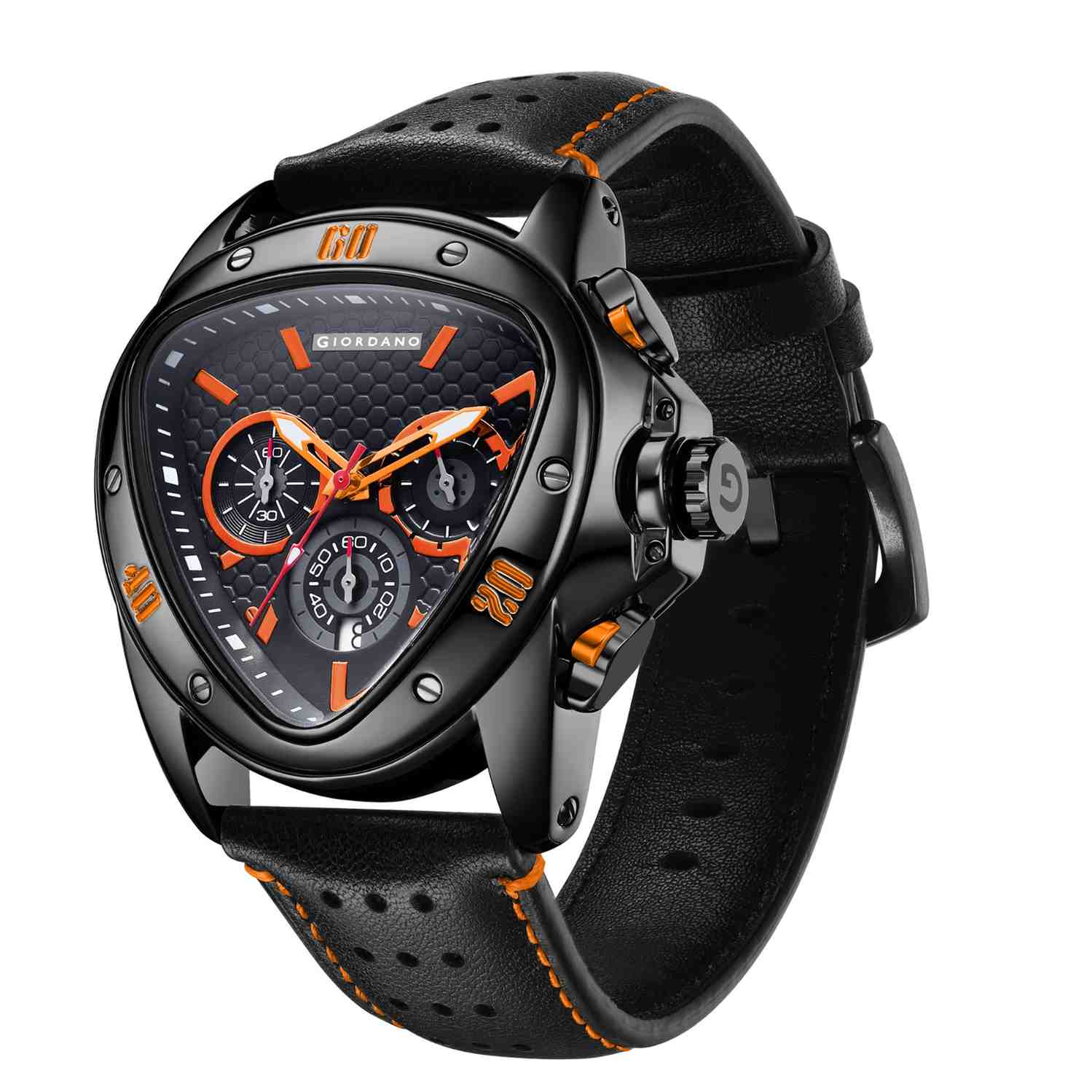 Giordano Multi Function Watch For Men -Unique Triangle Dial, Dual-Date Display With Leather Strap GZ-50132-02 - Image 7