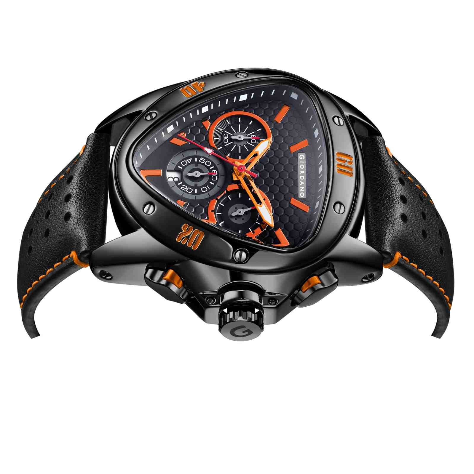Giordano Multi Function Watch For Men -Unique Triangle Dial, Dual-Date Display With Leather Strap GZ-50132-02 - Image 8
