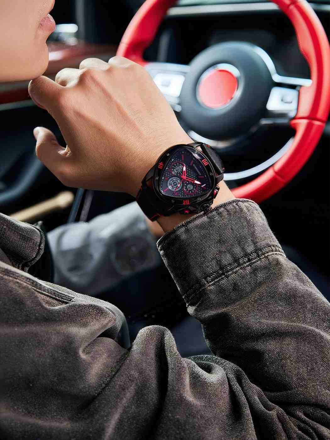 Giordano Multi Function Watch For Men -Unique Triangle Dial, Dual-Date Display With Leather Strap GZ-50132-03 - Image 3