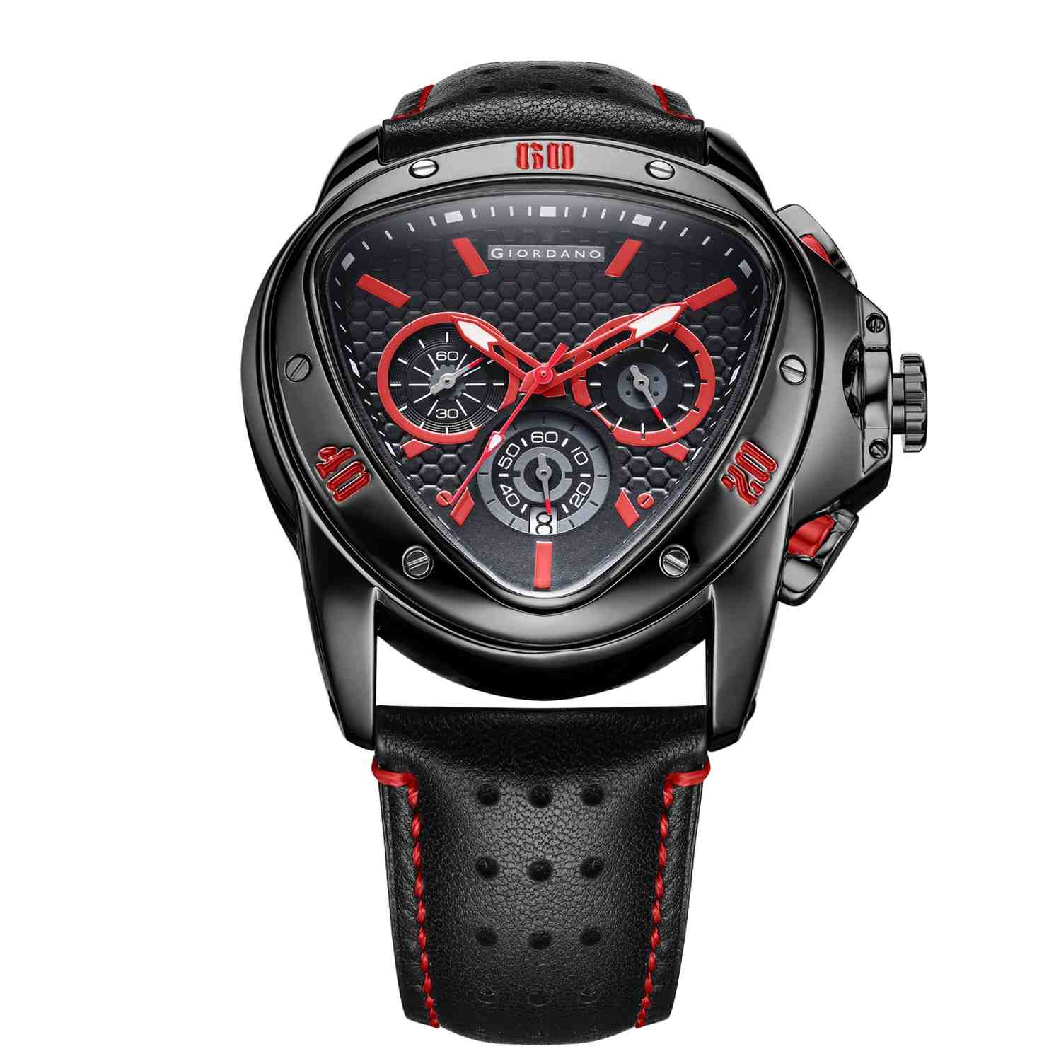 Giordano Multi Function Watch For Men -Unique Triangle Dial, Dual-Date Display With Leather Strap GZ-50132-03 - Image 5
