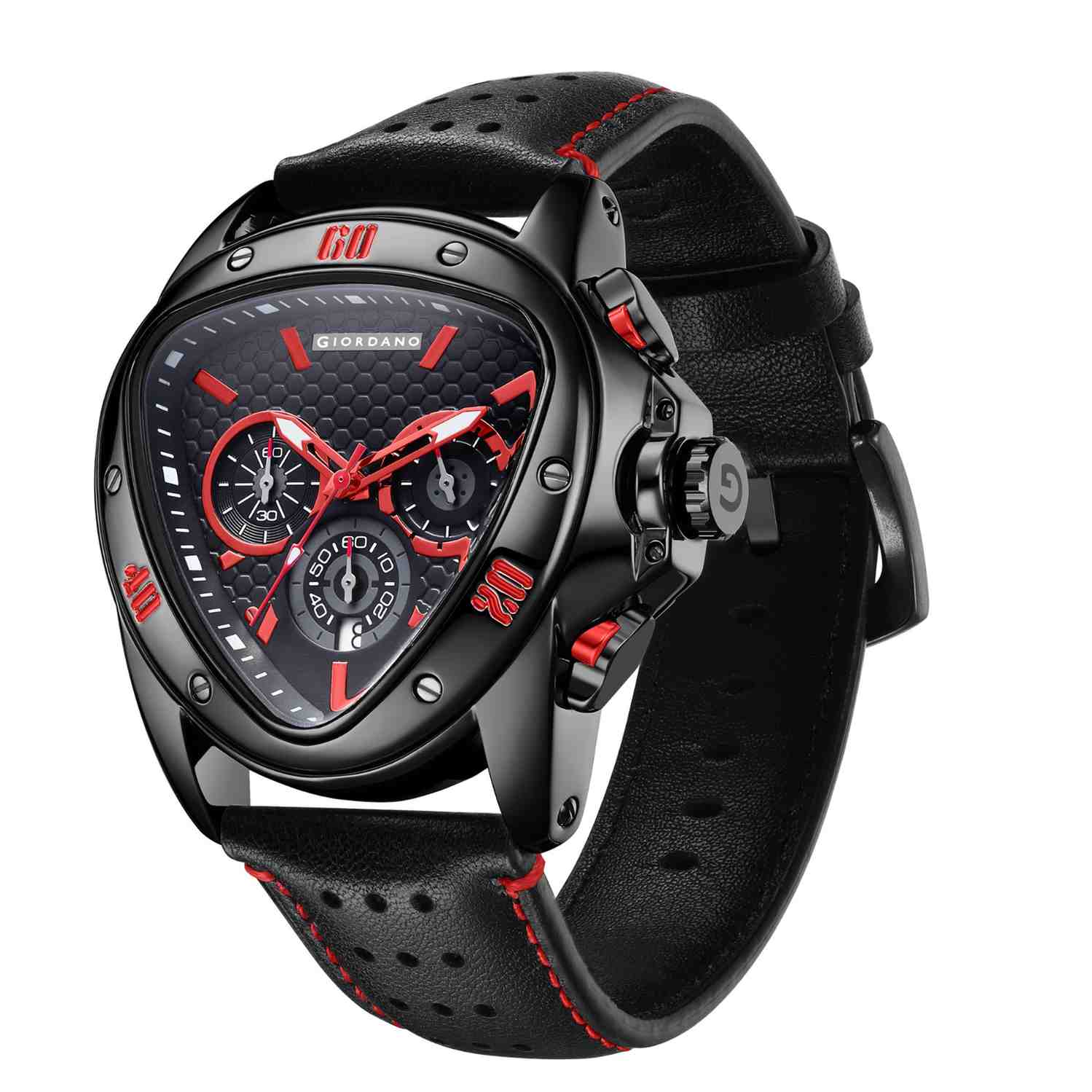 Giordano Multi Function Watch For Men -Unique Triangle Dial, Dual-Date Display With Leather Strap GZ-50132-03 - Image 6