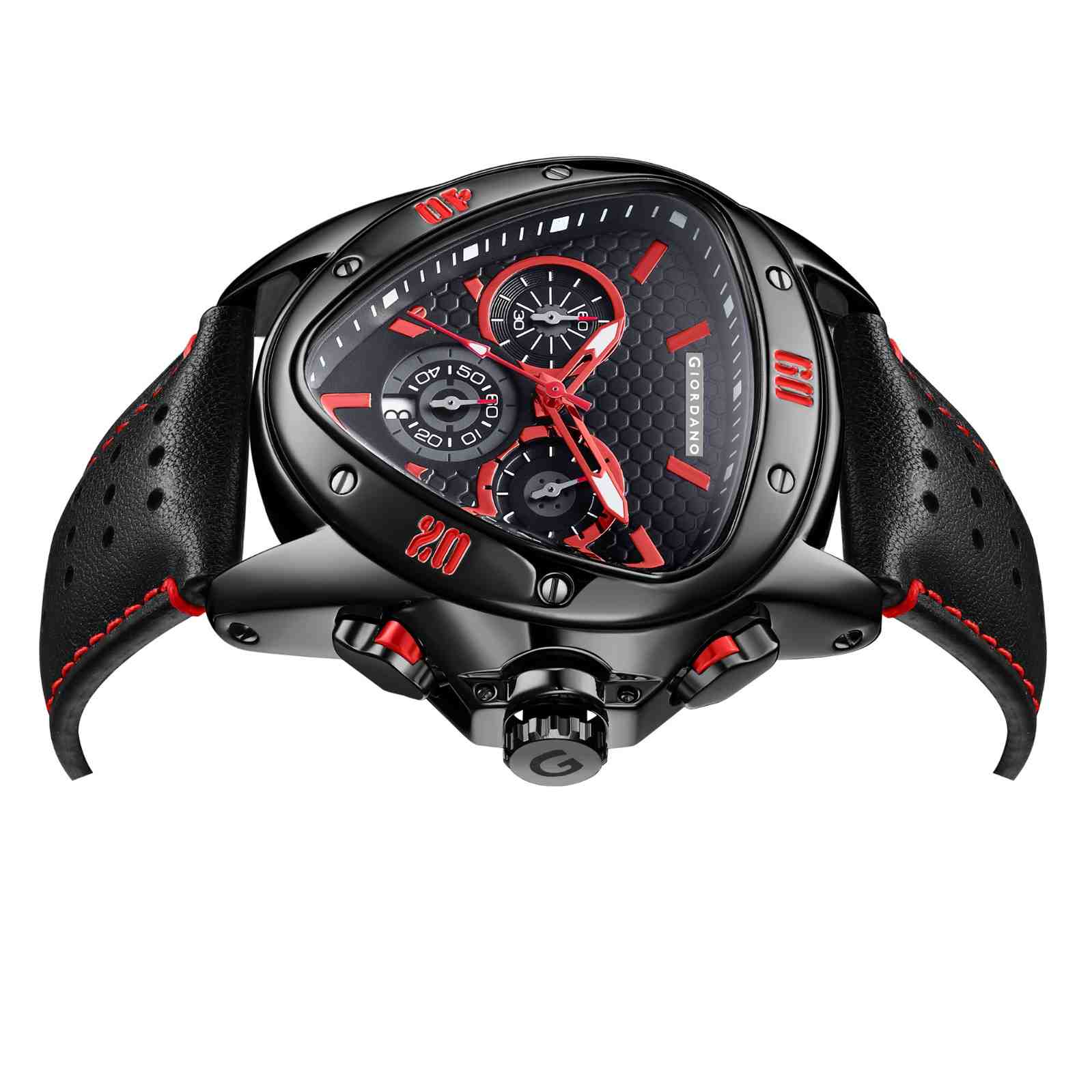 Giordano Multi Function Watch For Men -Unique Triangle Dial, Dual-Date Display With Leather Strap GZ-50132-03 - Image 7