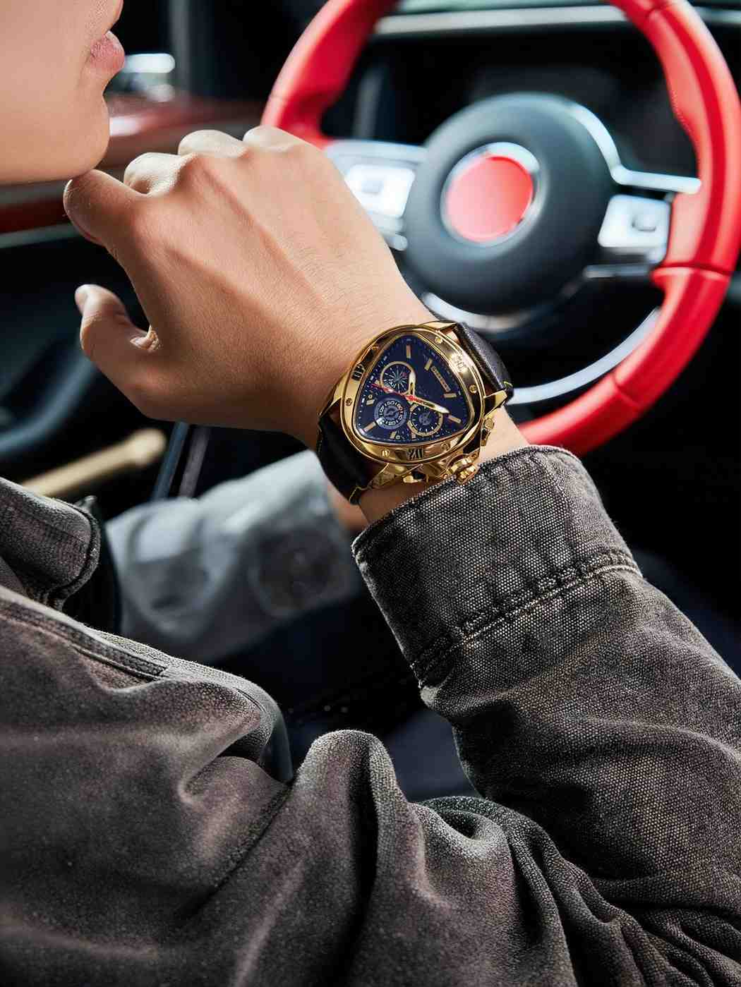 Giordano Multi Function Watch For Men -Unique Triangle Dial, Dual-Date Display With Leather Strap GZ-50132-04 - Image 2