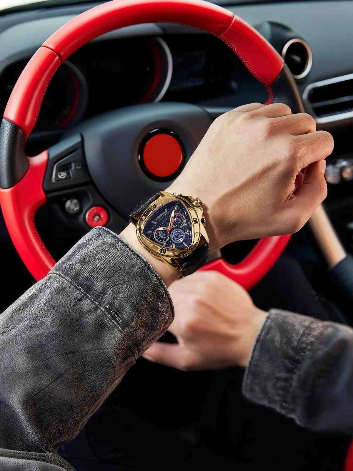 Giordano Multi Function Watch For Men -Unique Triangle Dial, Dual-Date Display With Leather Strap GZ-50132-04 - Image 3