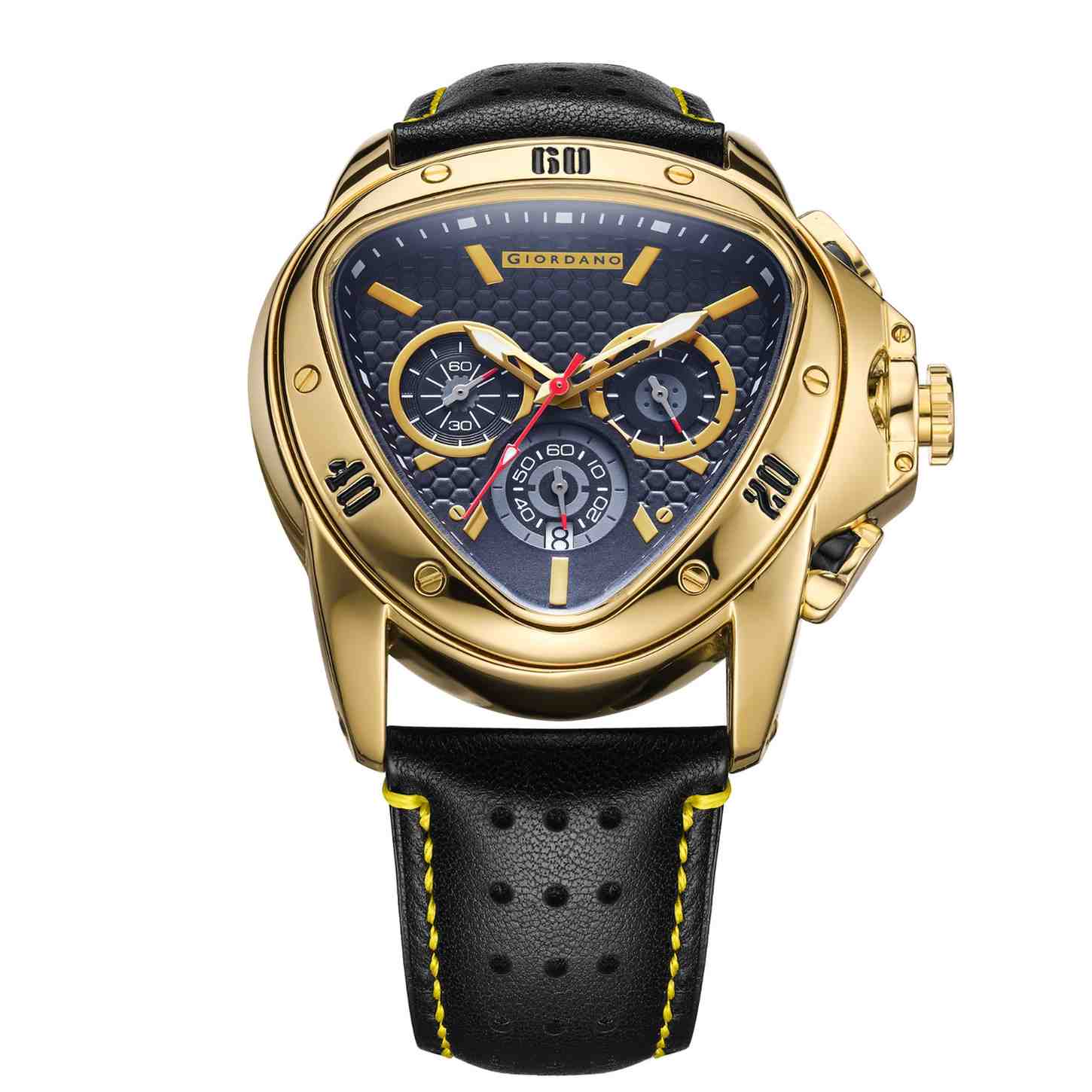 Giordano Multi Function Watch For Men -Unique Triangle Dial, Dual-Date Display With Leather Strap GZ-50132-04 - Image 5