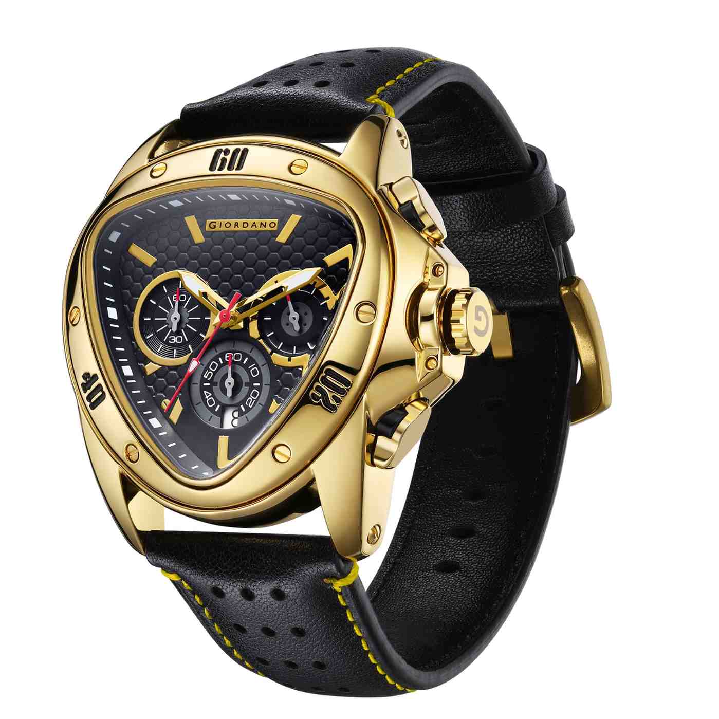 Giordano Multi Function Watch For Men -Unique Triangle Dial, Dual-Date Display With Leather Strap GZ-50132-04 - Image 6