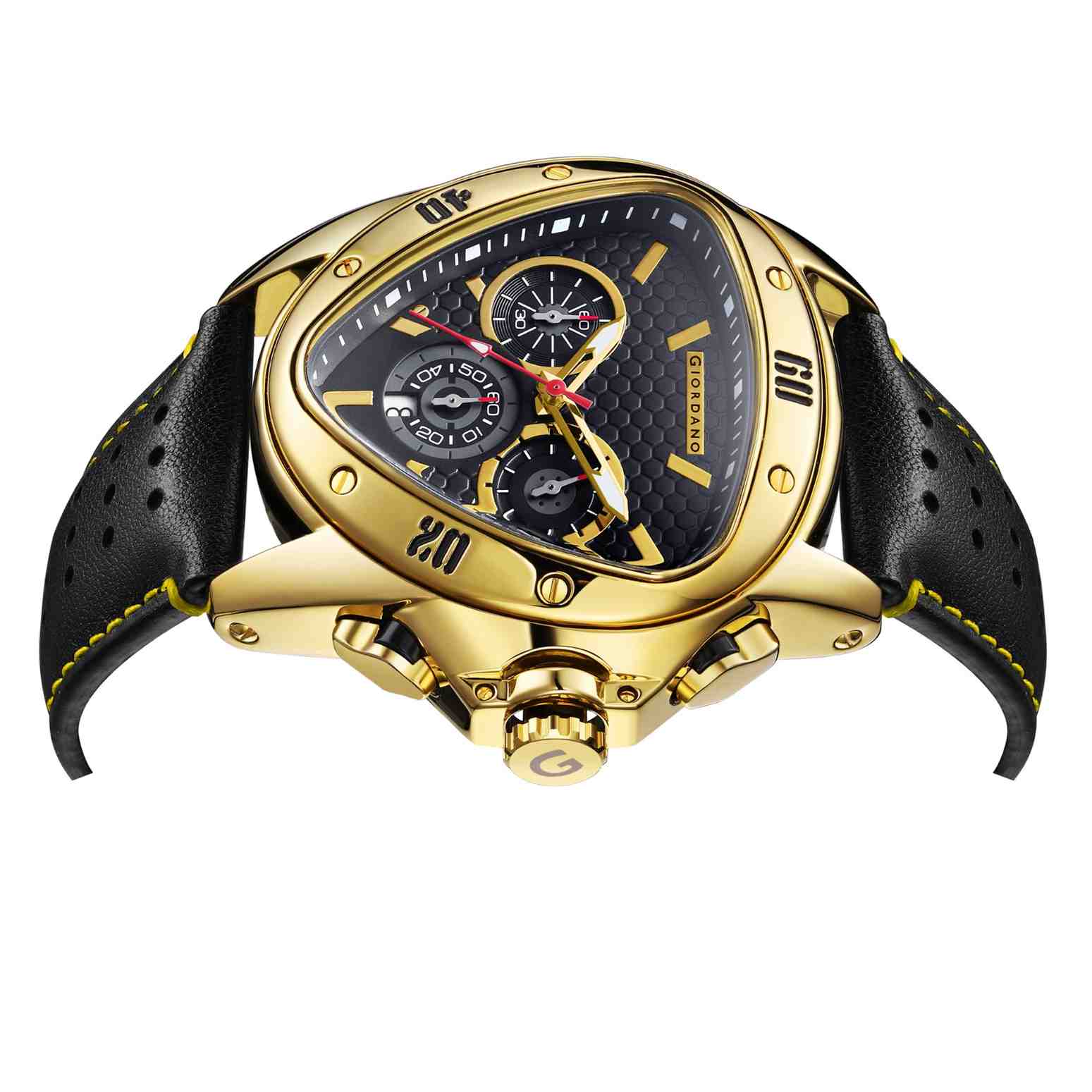 Giordano Multi Function Watch For Men -Unique Triangle Dial, Dual-Date Display With Leather Strap GZ-50132-04 - Image 7
