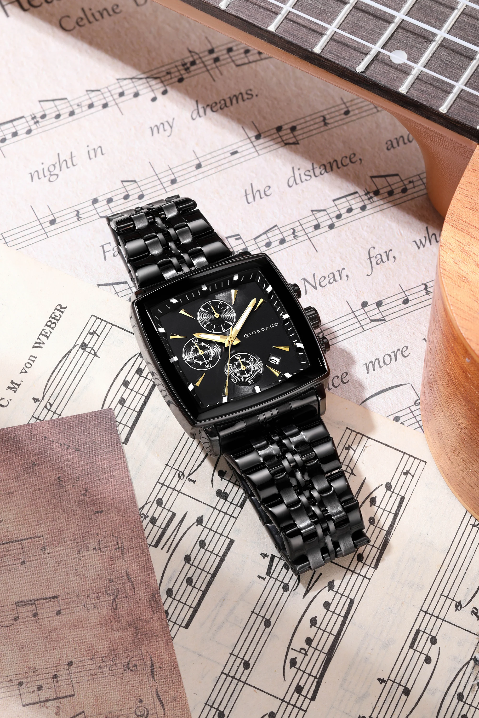 Giordano Multi Function Watch For Men With Square Black Dial, Stainless Steel Strap And Date Display GZ-50138-11 - Image 3