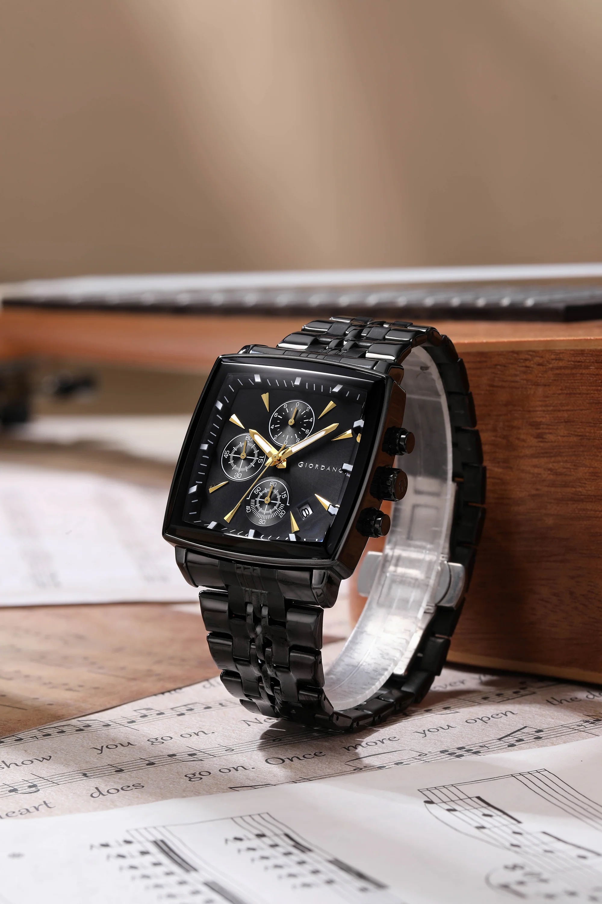 Giordano Multi Function Watch For Men With Square Black Dial, Stainless Steel Strap And Date Display GZ-50138-11 - Image 4